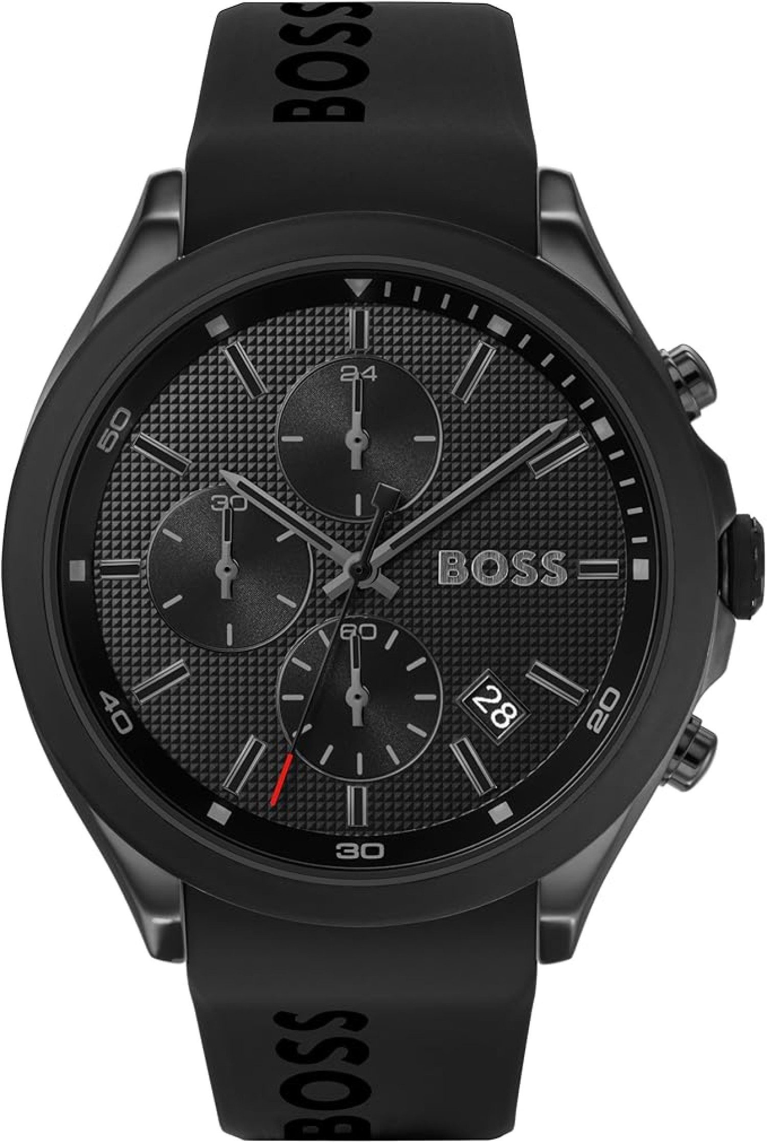 BOSS Chronograph Herren 44 mm Quarzuhr Velocity 1513718, (Stoppfunktion, 3 Sub-Dials, 5ATM Wasserresistenz), Datumsfunktionen sowie Alltagstauglichkeit mit Komfort und Robustheit