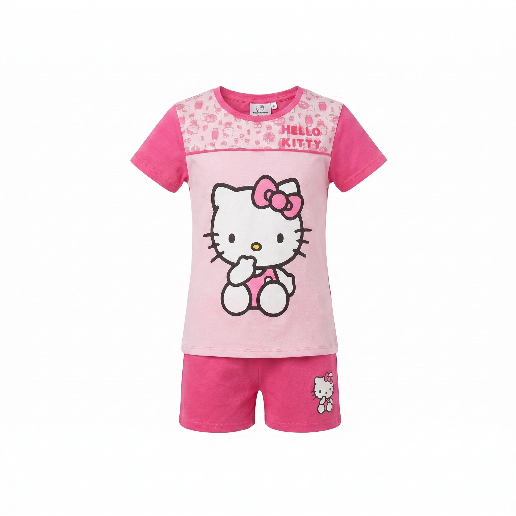 Hello Kitty Schlafanzug Hello Kitty Kinder Mädchen Schlafanzug Pyjama Shirt Shorts (1 tlg) Gr. 98 bis 128 - 100% Baumwolle