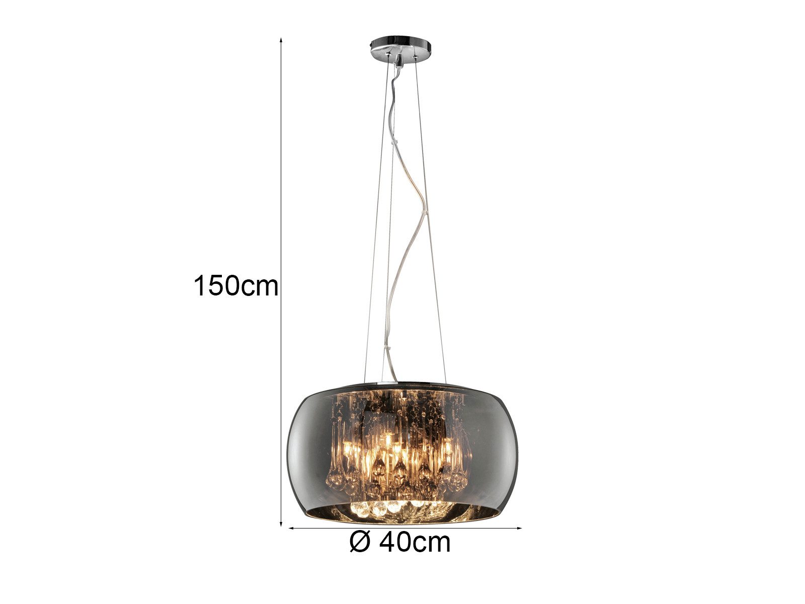 TRIO Leuchten LED Pendelleuchte, LED wechselbar, Warmweiß, Designer-lampen Lampenschirm Rauch-glas Kristall übern Esstisch, Ø40cm