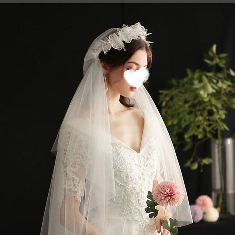 Rouemi Diadem weißer schöner Blumenschleier Brautschleier, eleganter und