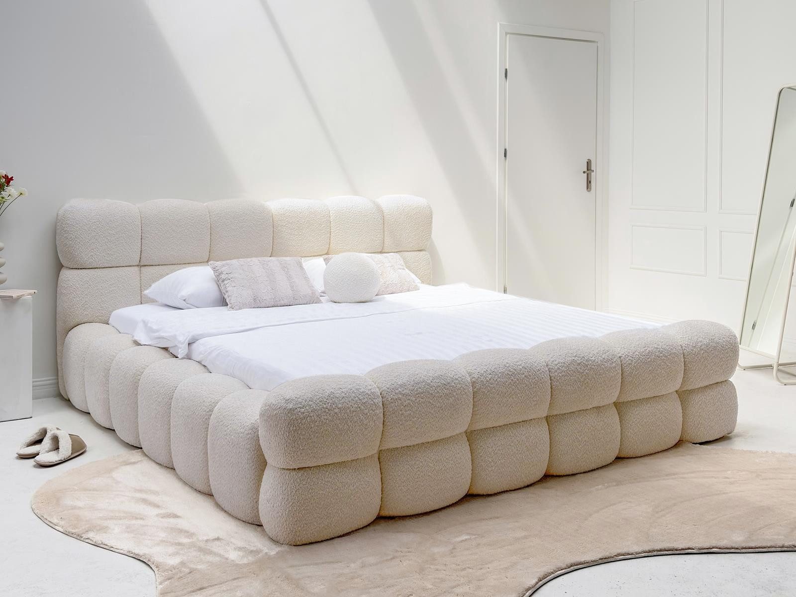 Compleo Polsterbett bubble, Designerbett 140/160/180/200 DALIA (TOPSELLER, Lattenrost mit Holzrahmen oder Metalrahmen), Wolkenbett, Cloud-Bett mit Bettkasten