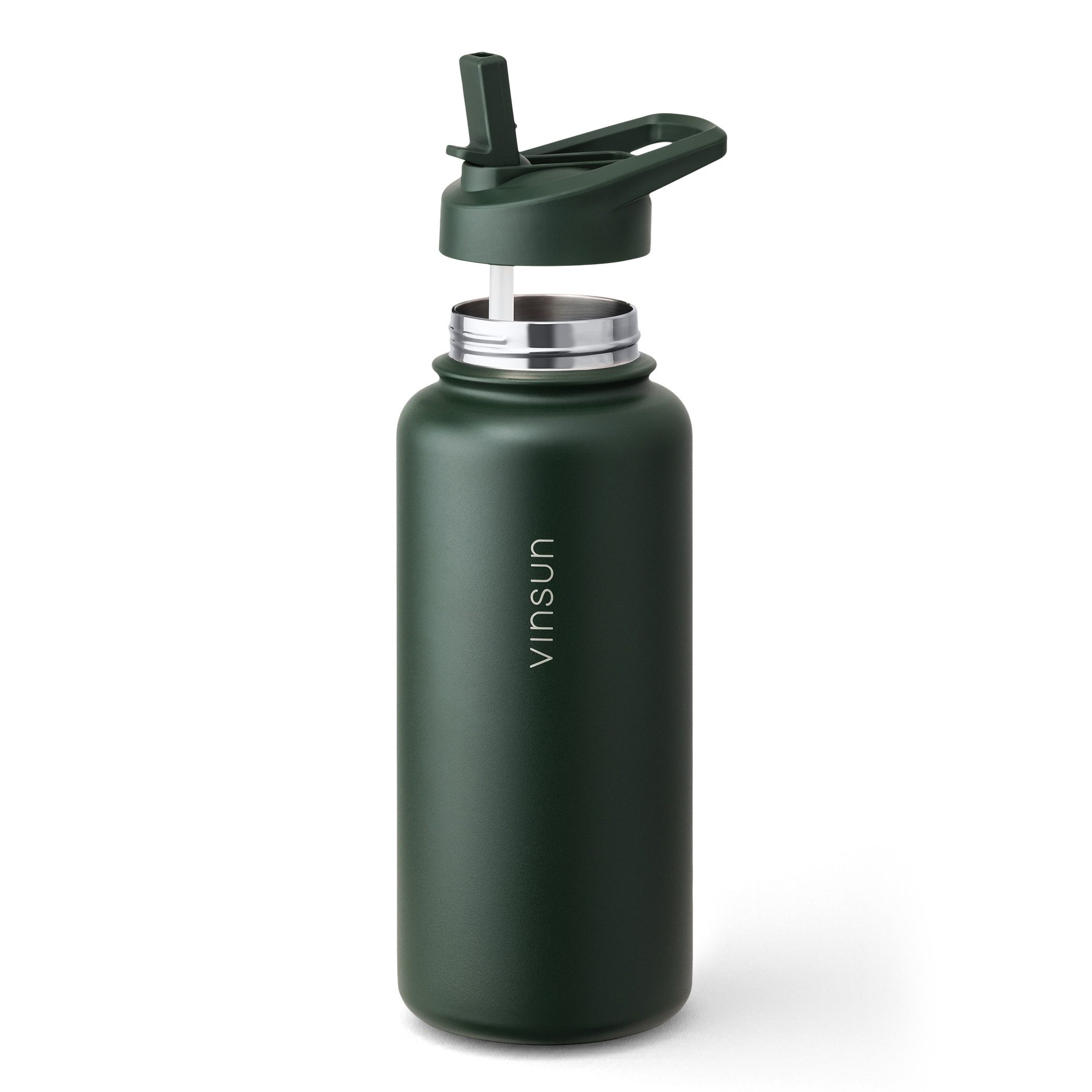 Vinsun Isolierflasche Edelstahl Trinkflasche 1L Strohhalm - 2 Deckel Thermoflasche BPA frei, Doppelwandig isoliert, auslaufsicher, bruchsicher, Geruchsneutral – Bild 4 von 5