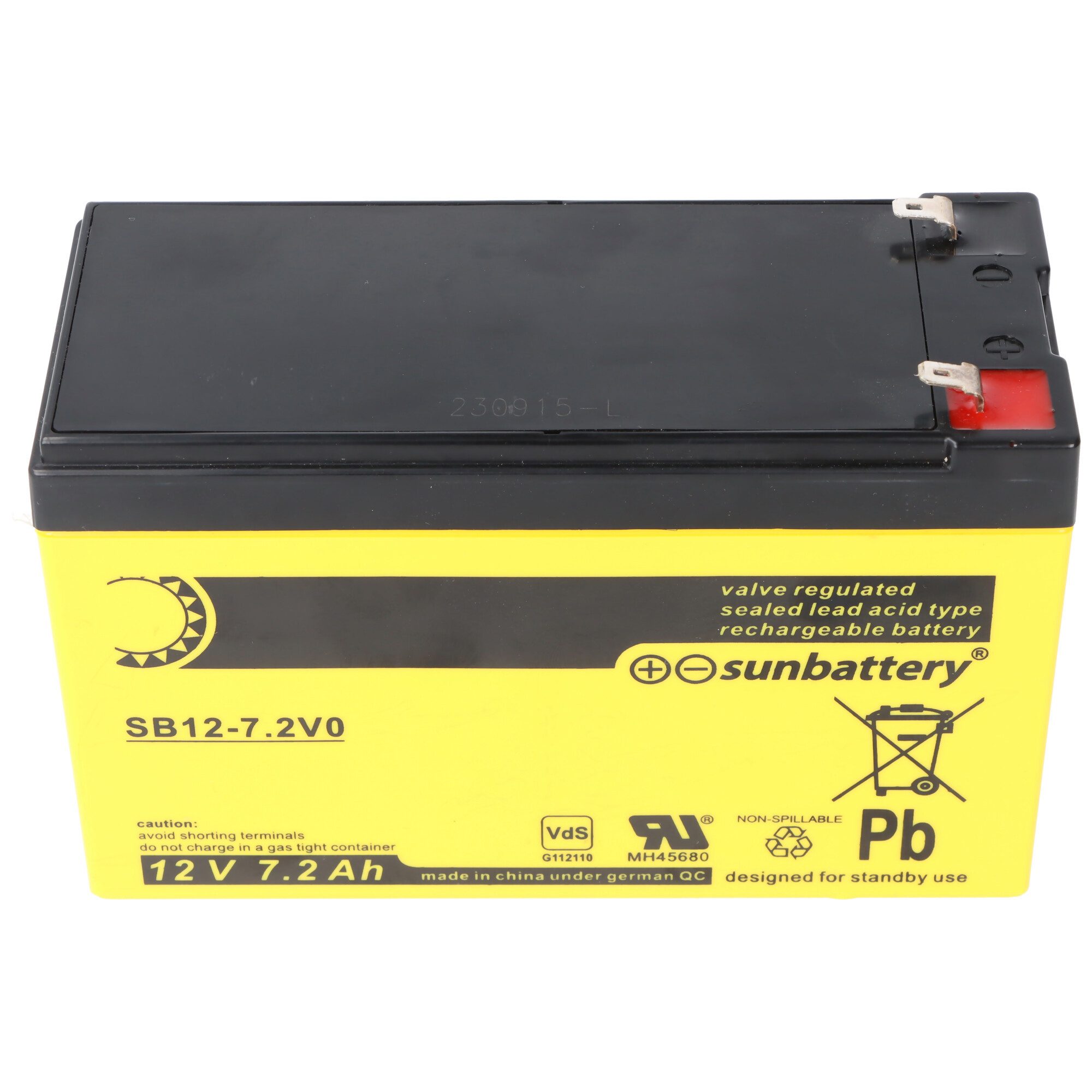 Sun Sun Battery SB12-7.2V0 Akku, 12V 7,2Ah, 7.2-12L, AGM Bleiakku Akku 7200 mAh (12,0 V)