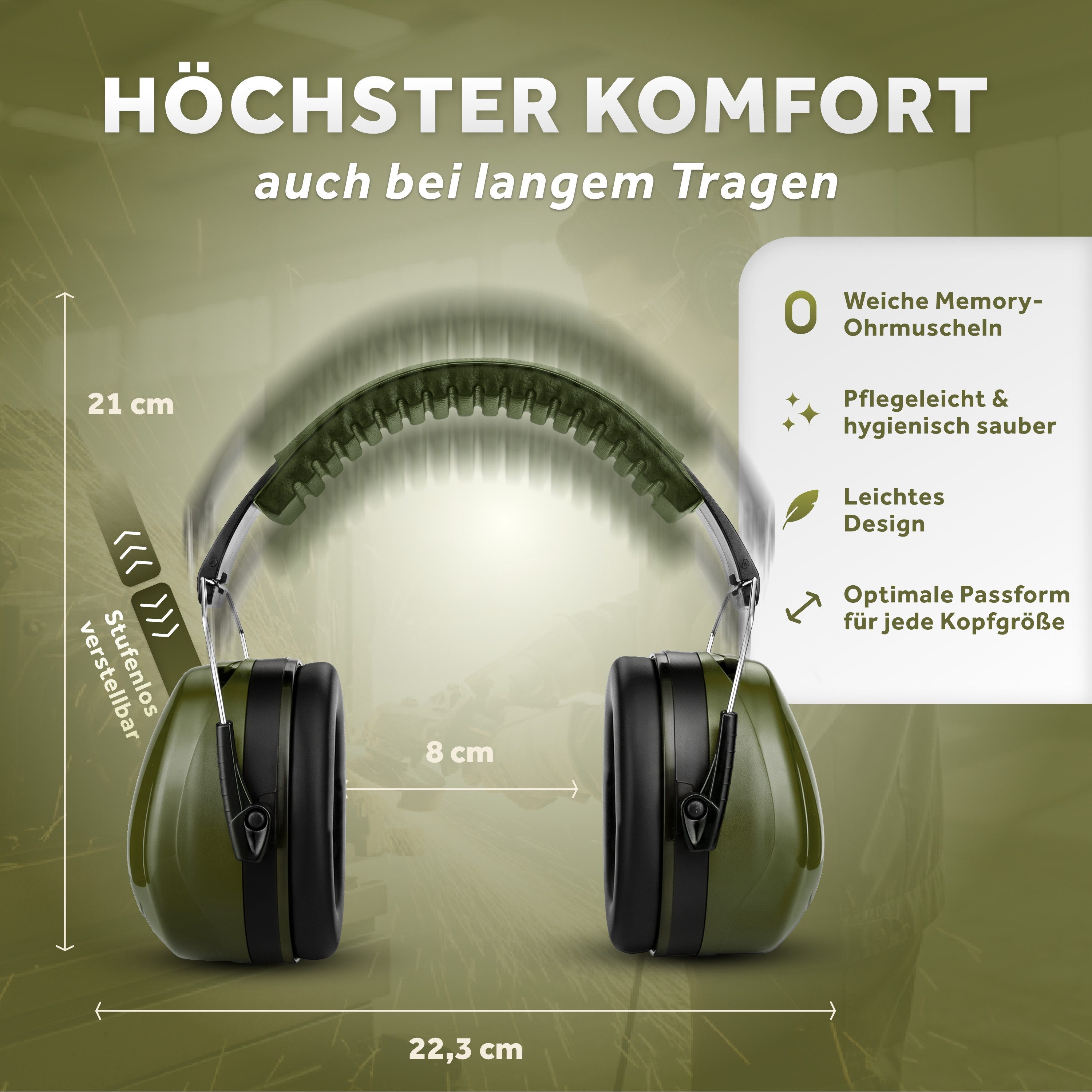 Schallwerk Kapselgehörschutz Arbeitsgehörschutz Work+ größenverstellbar bequemer Sitz, Baustelle, Gartenarbeit, Heimwerken