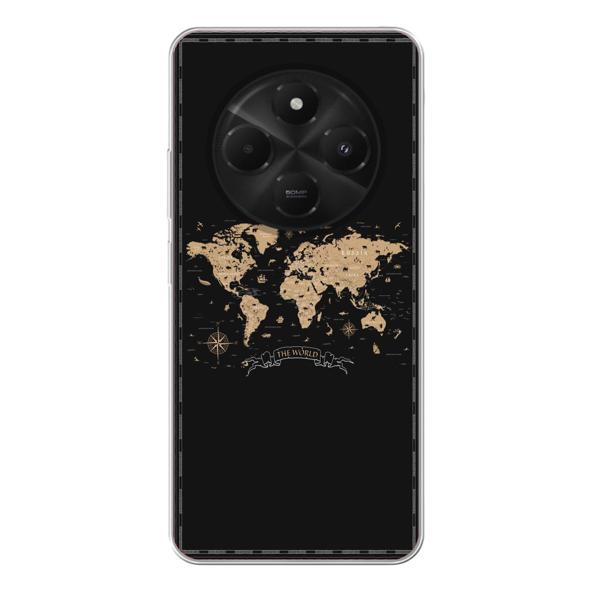 Handyhülle für Xiaomi Poco C75 Weltkarte - Beige - Schwarz
