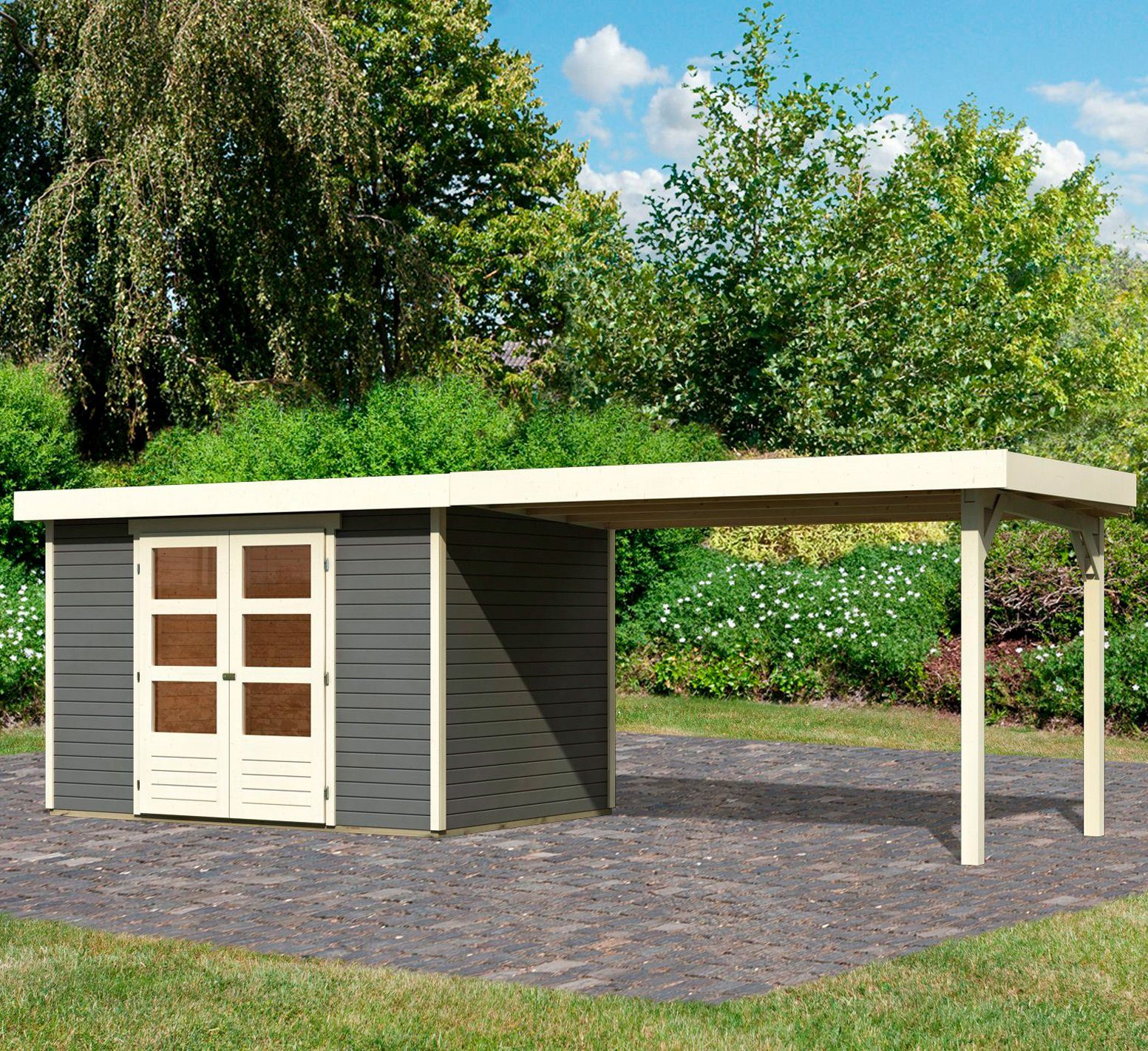 Karibu Gartenhaus Arnis, BxT: 330x238 cm, (Set), mit Anbaudach 2,80 cm Breite