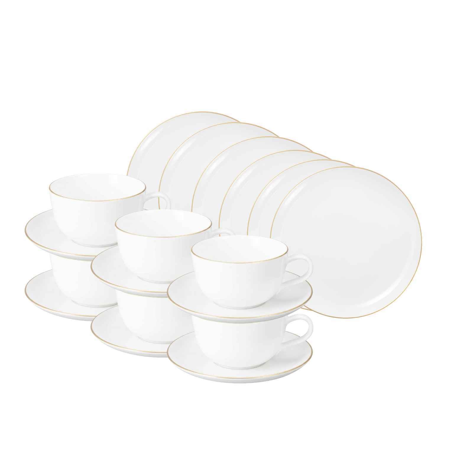 Seltmann Weiden Teeservice Liberty Goldrand Teeservice 280 ml 18-tlg. (18-tlg), 6 Personen, Porzellan