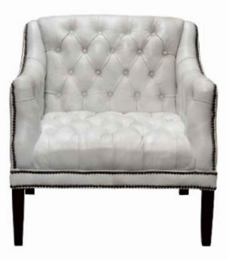 Casa Padrino Chesterfield-Sessel Luxus Echtleder Wohnzimmer Sessel Weiß / Schwarz 80 x 84 x H. 79 cm - Chesterfield Möbel