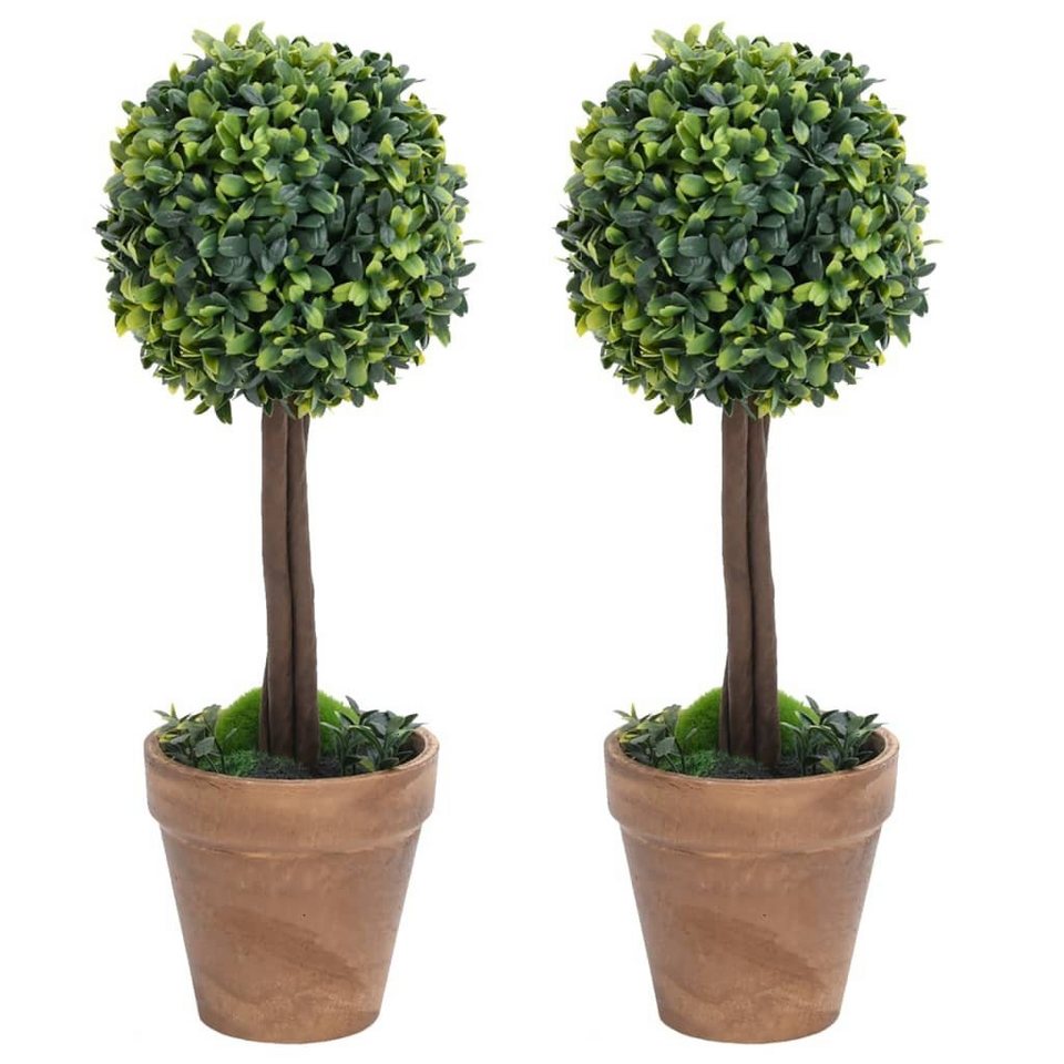 Kunstpflanze Künstliche Buchsbäume 2 Stk. mit Topf Kugelform Grün 41 cm,  furnicato, Höhe 41 cm