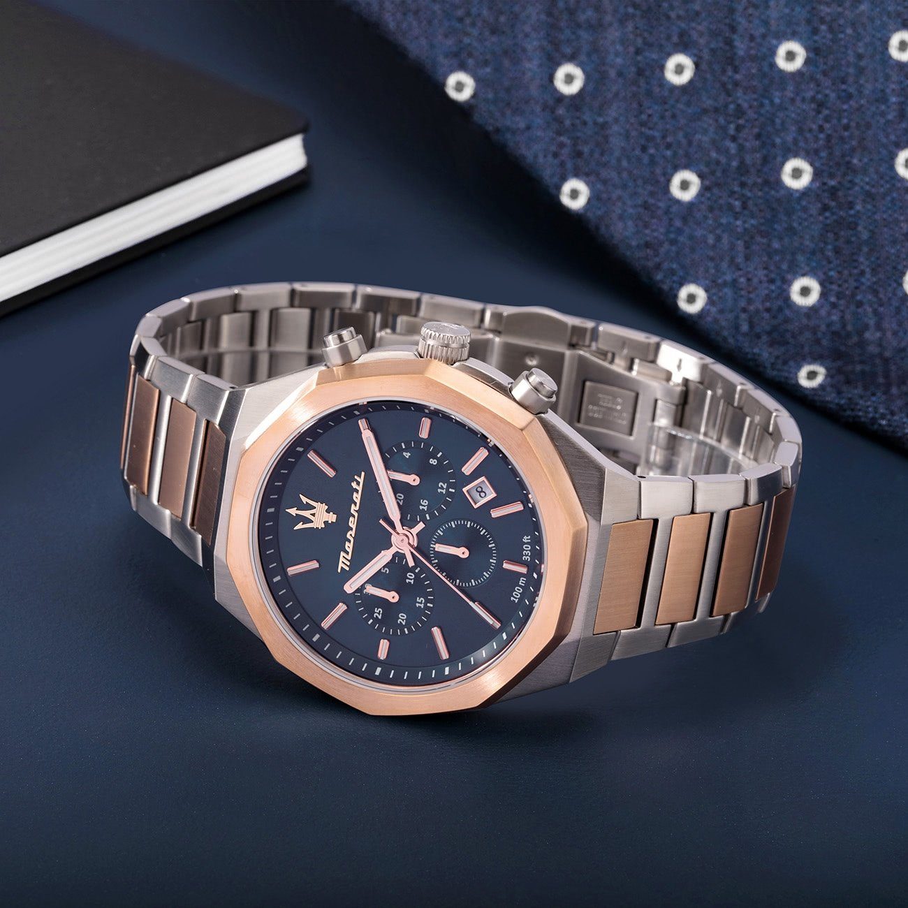 MASERATI Chronograph Maserati Damenuhr Chronograph STILE, (Chronograph), Herren, Damenuhr rund, groß (ca. 45mm) Edelstahlarmband, Made-In Italy