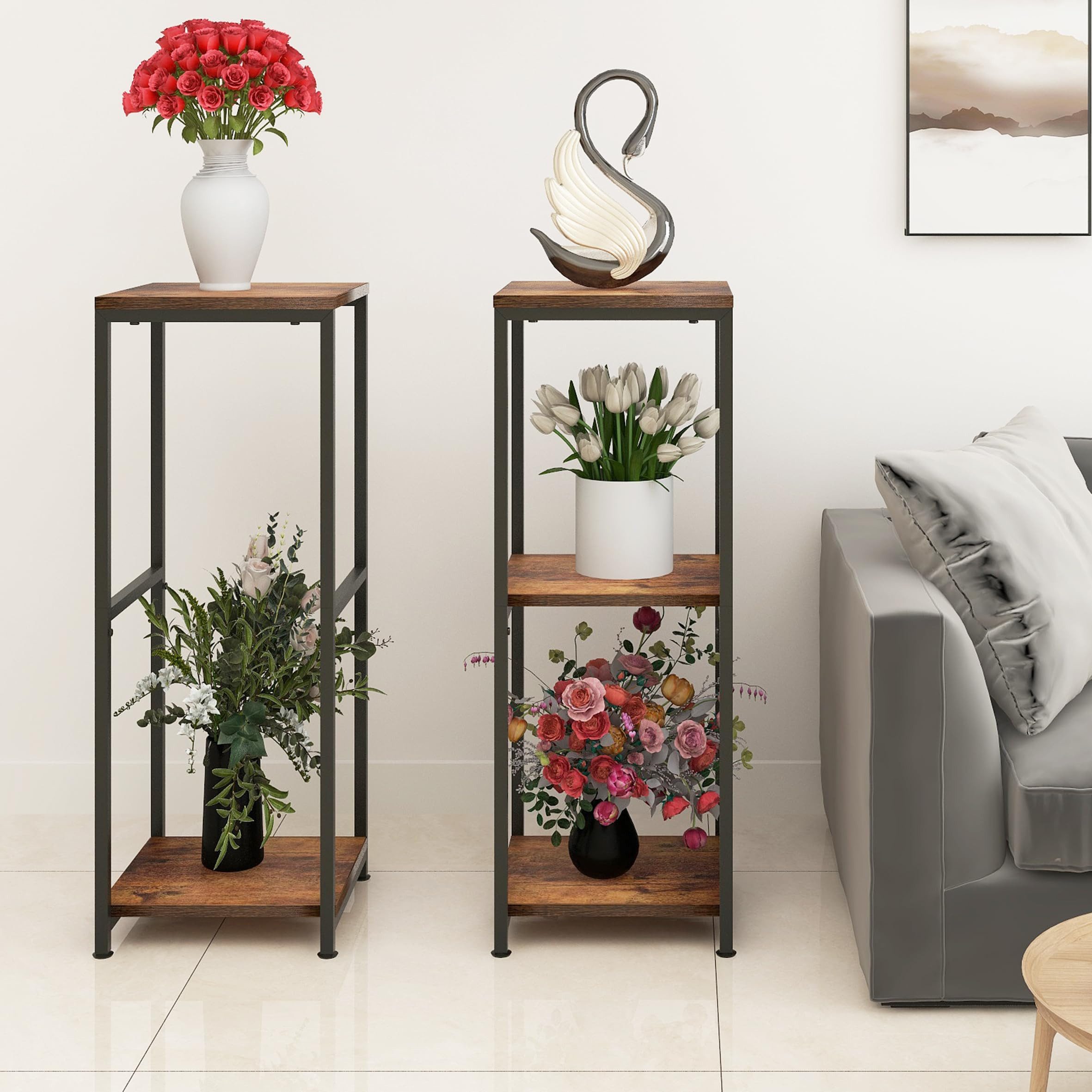 BlingBin Blumenhocker Pflanzenständer aus Metall, 81 cm H, Blumentopfregal für Innenbereich (2er Set, 2 St., Blumenhocker), Blumentopfhalter für Ecken, Wohnzimmer, Terrasse, Balkon, Garten,Küche