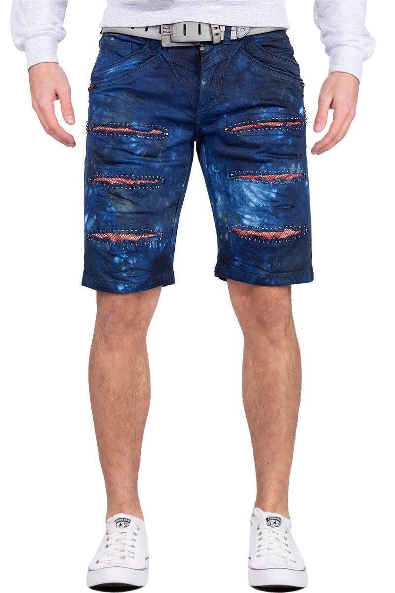 Cipo & Baxx Jeansshorts Herren Regular Fit Shorts Stonewashed BA-CK205 Destroyed Effekte und Nieten