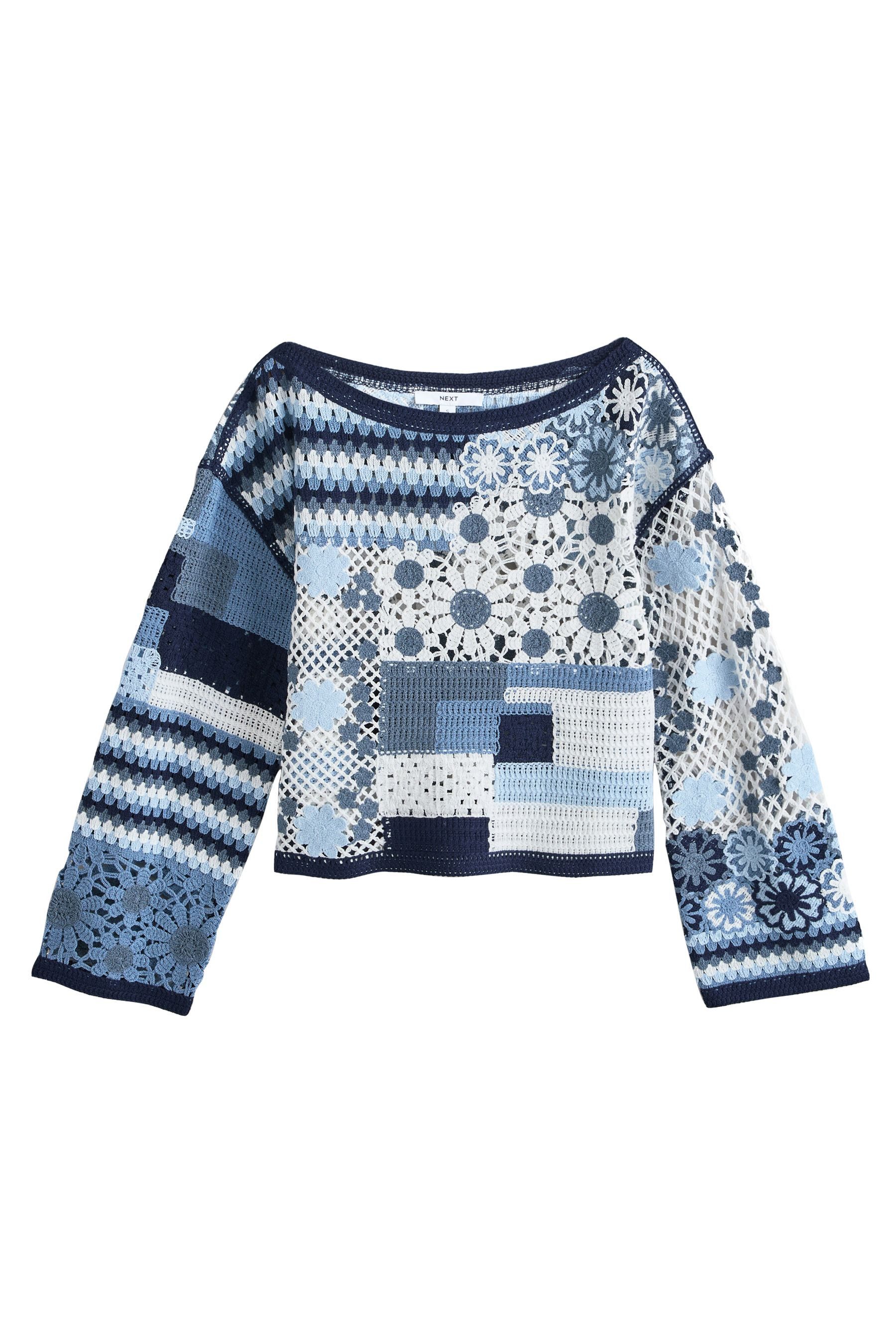Next Strickpullover Schulterfreier Langarm-Pullover mit Häkeldetail (1-tlg)
