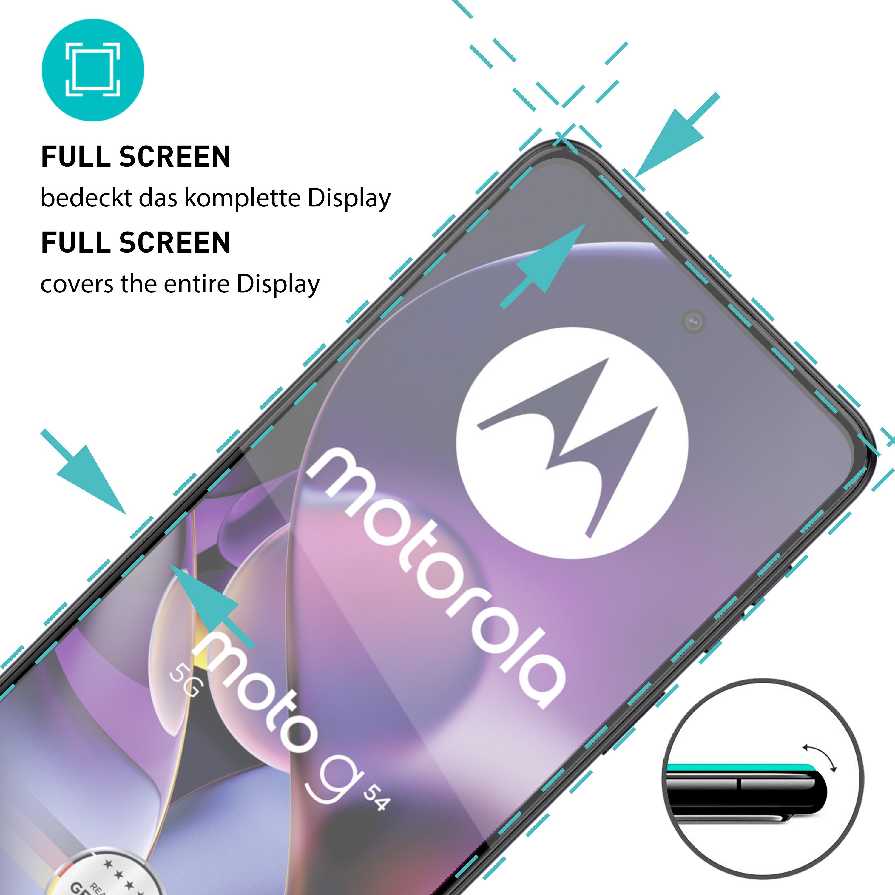 smartect Displayschutzglas Schutzglas Panzerfolie Full Screen für Moto G84 5G / G54 5G, Set, 2 Stück, Schutzfolie Glasschutz Bildschirm