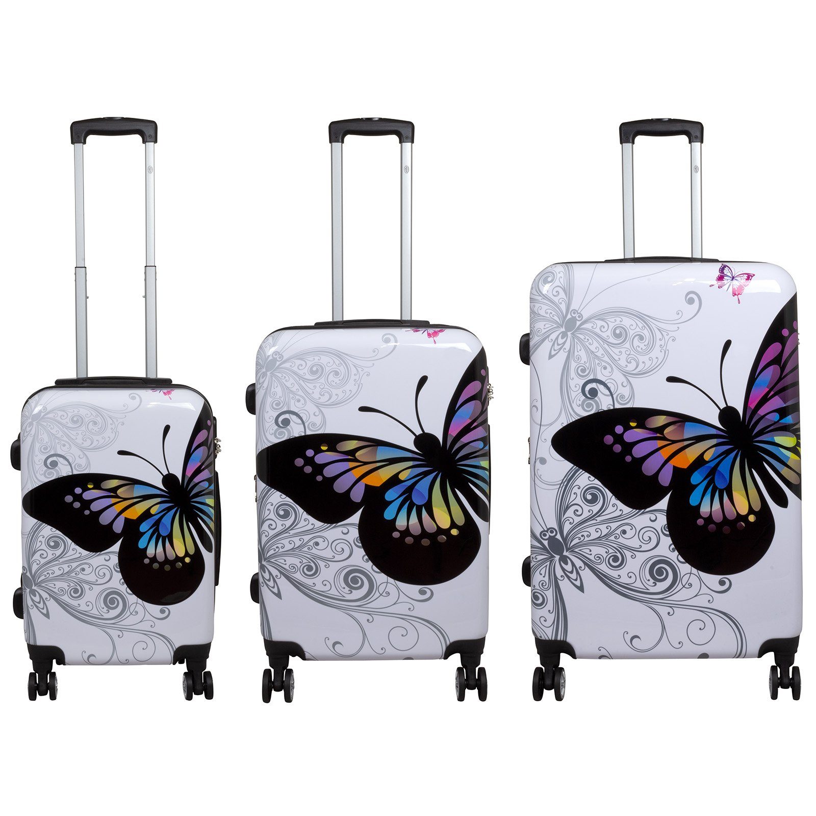 MONOPOL® Hartschalen-Trolley Trolley-Koffer-Set - Schmetterling - 3-teilig - 74 + 64 + 54 cm
