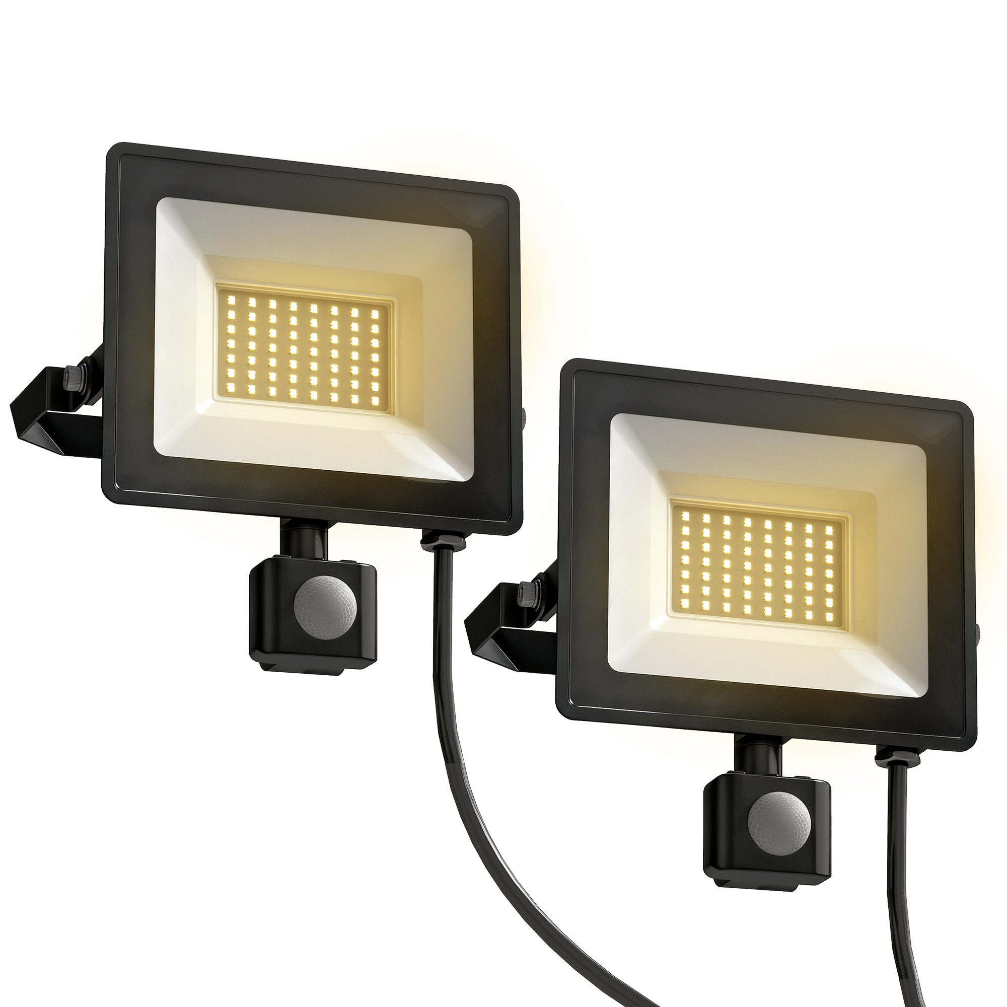 HOMCOM Außen-Stehlampe Baustrahler 50W 5500LM 6000K IP65 Drehbar Dimmbar Arbeitsleuchte, Dimmfunktion, Sensorgesteuert, Tageslichtweiß, 2er Set Baustrahler
