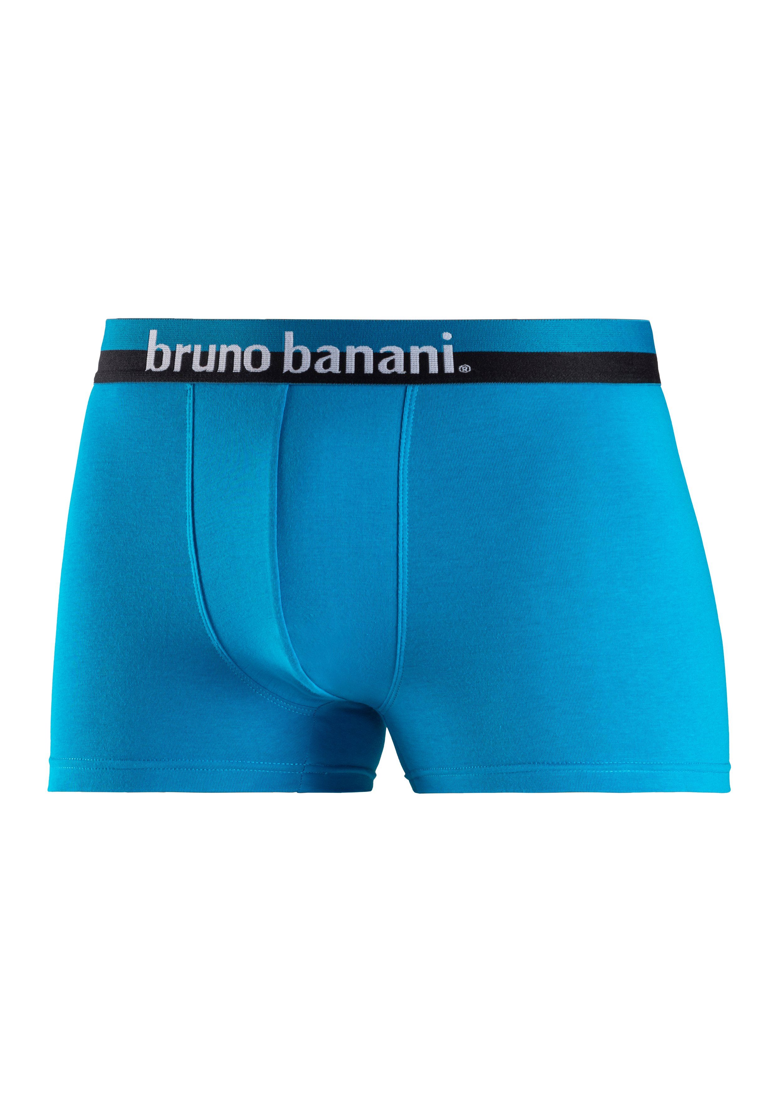 auf dem erhabenem Bund 4-St) anthrazit petrol, mit blau, Banani Bruno Boxer (Packung, Logo-Druck navy,