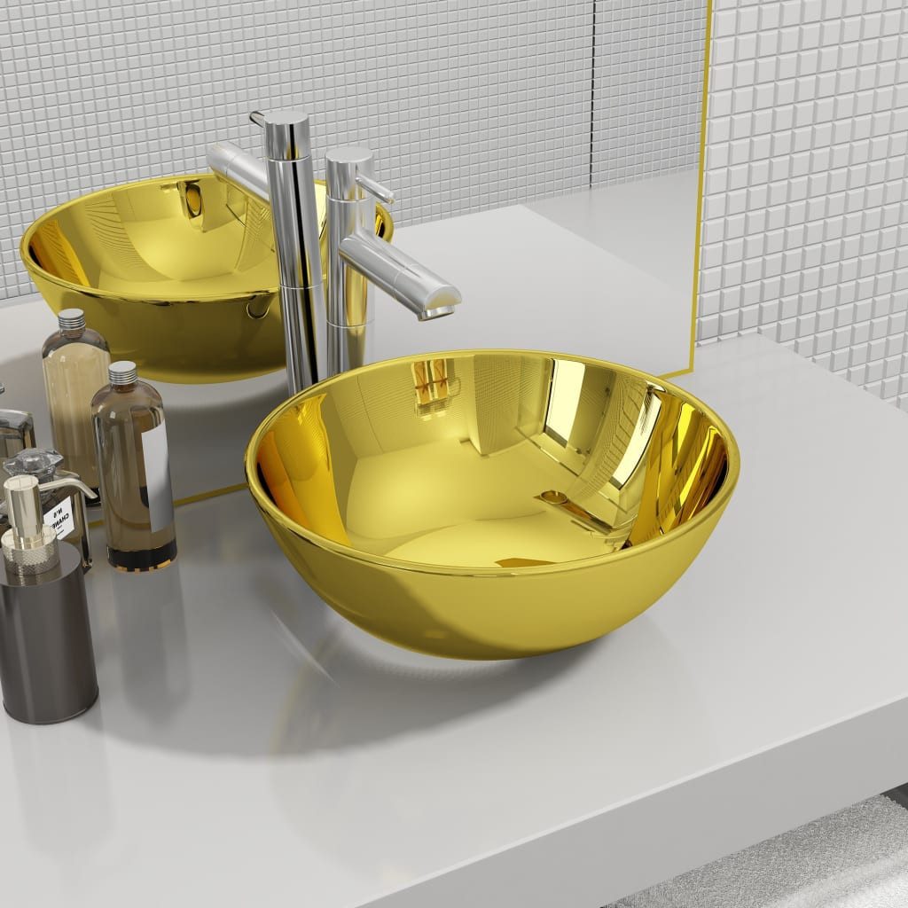 Thumbnail - vidaXL Waschbecken Waschbecken Badezimmer Aufsatzwaschbecken 28 x 10 cm Keramik Golden