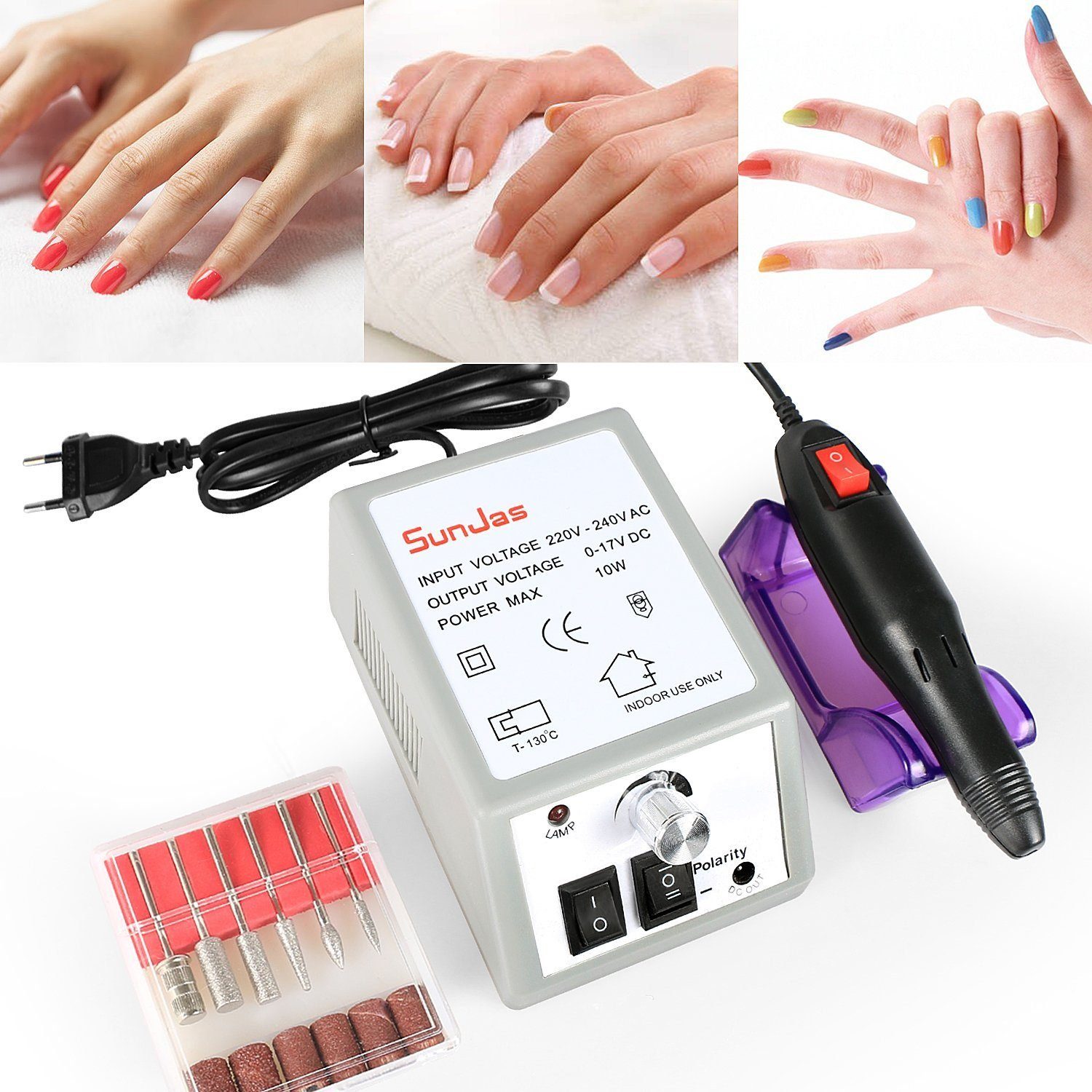 SunJas Maniküre-Pediküre-Set HB100, 3-tlg., Nagelfräser Elektrisch Profi Fräser Maniküre Nagel Design Nagelstudio