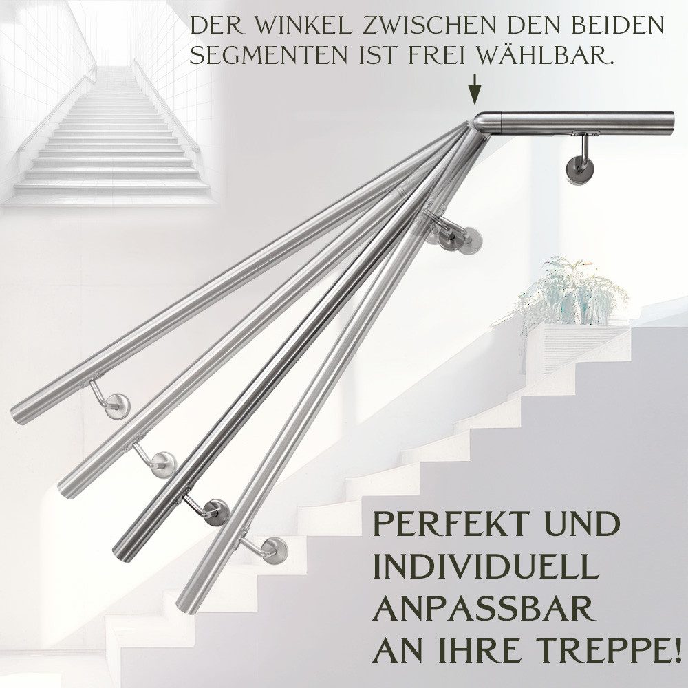 V2Aox Handlauf Handlauf aus Edelstahl mit Winkel 100 cm Gelenkverbinder Geländer – Bild 3 von 5