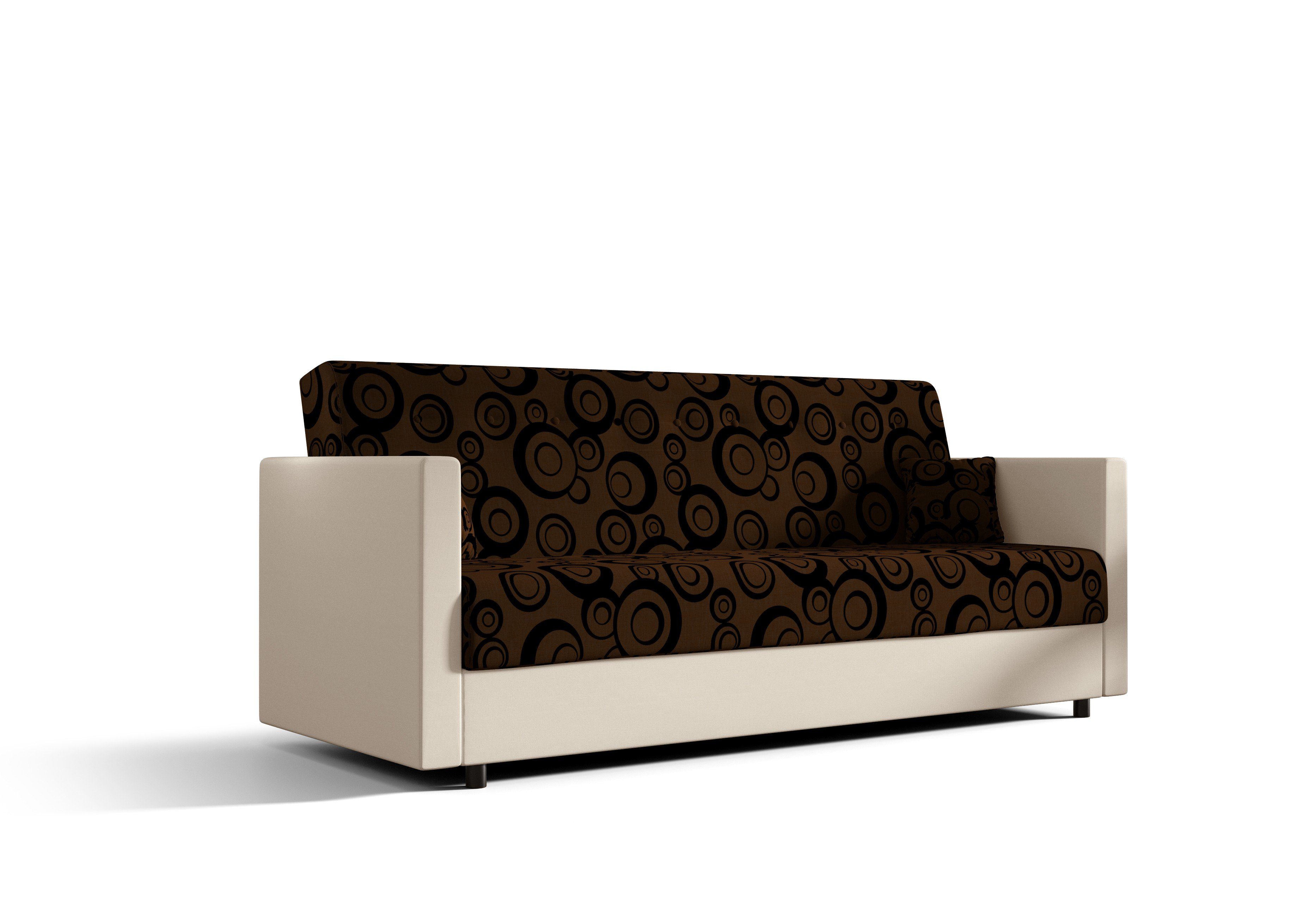 Sofa 210cn Braune + pressiode Räder MARIBO und Weiß Schlafsofa, COUCH mit Bettkasten Schlaffunktion