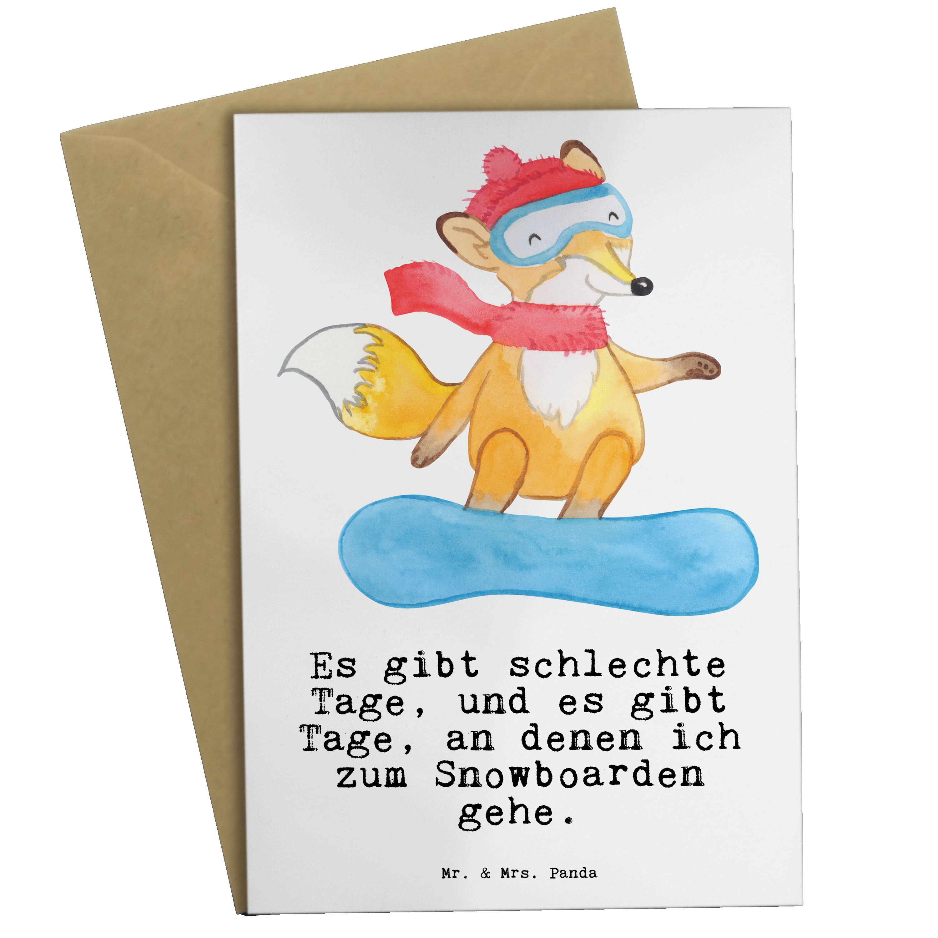 Mr. & Mrs. Panda Grußkarte Fuchs Snowboarden Tage - Weiß - Geschenk, Klappkarte, Snowboardschule