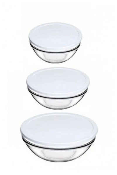 Pasabahce Schale 3er set Glasschalen mit Deckel Puddingschalen Dessertschalen, (3-tlg)