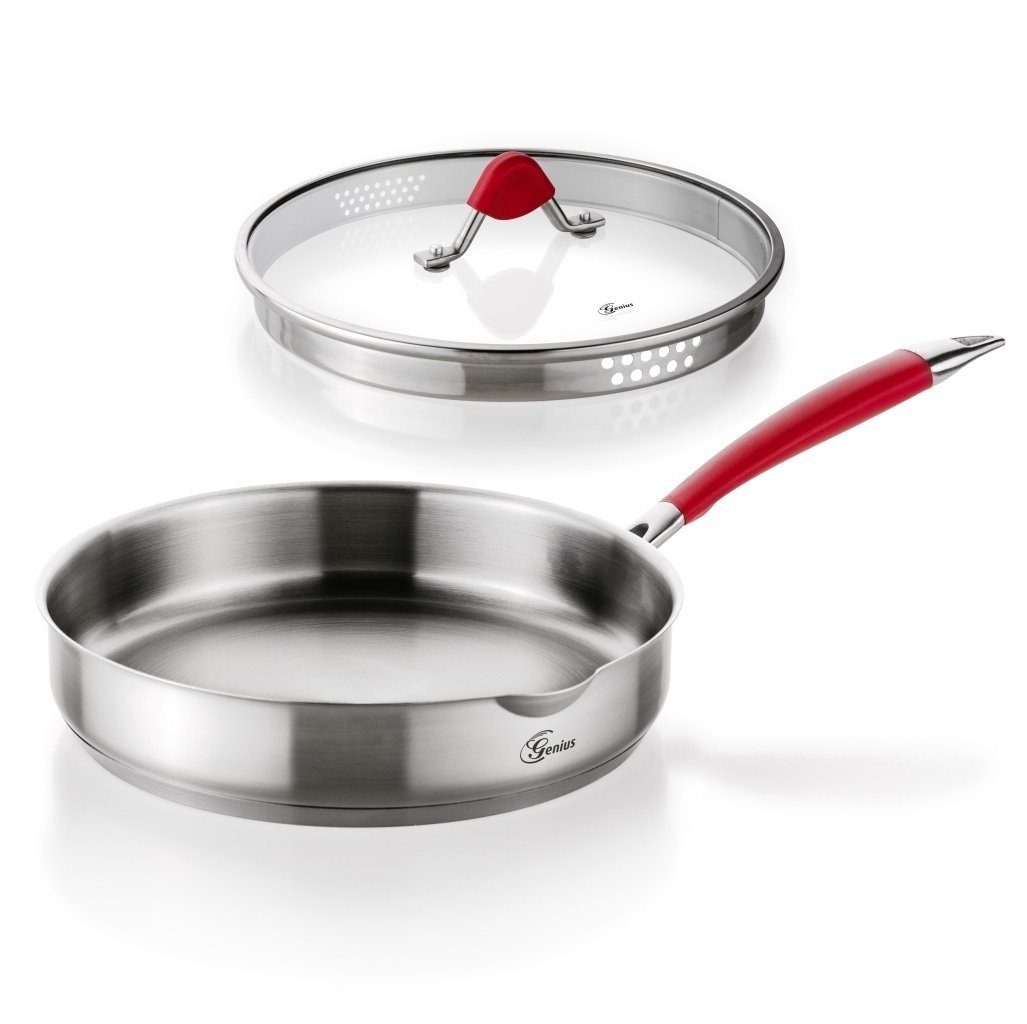 Genius Bratpfanne Genius - Steelfit Edelstahl Pfanne mit Glasdeckel Ø 24cm, (Set bestehend aus 1 Pfanne und 1 Glasdeckel)