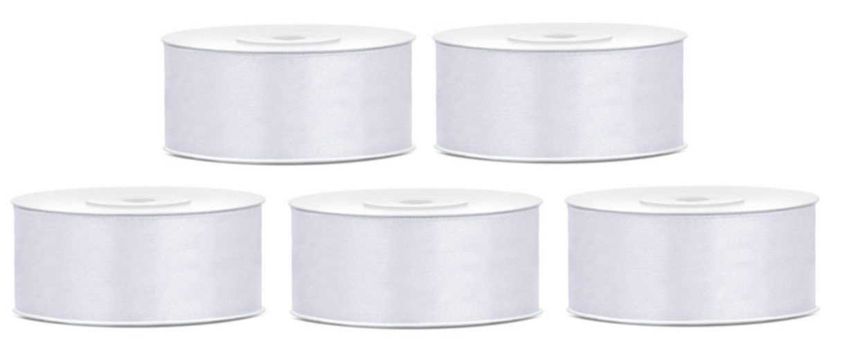partydeco Satinband 5 Rollen weiß 25 m x 25 mm Schleifenband Geschenkband Dekoband Band