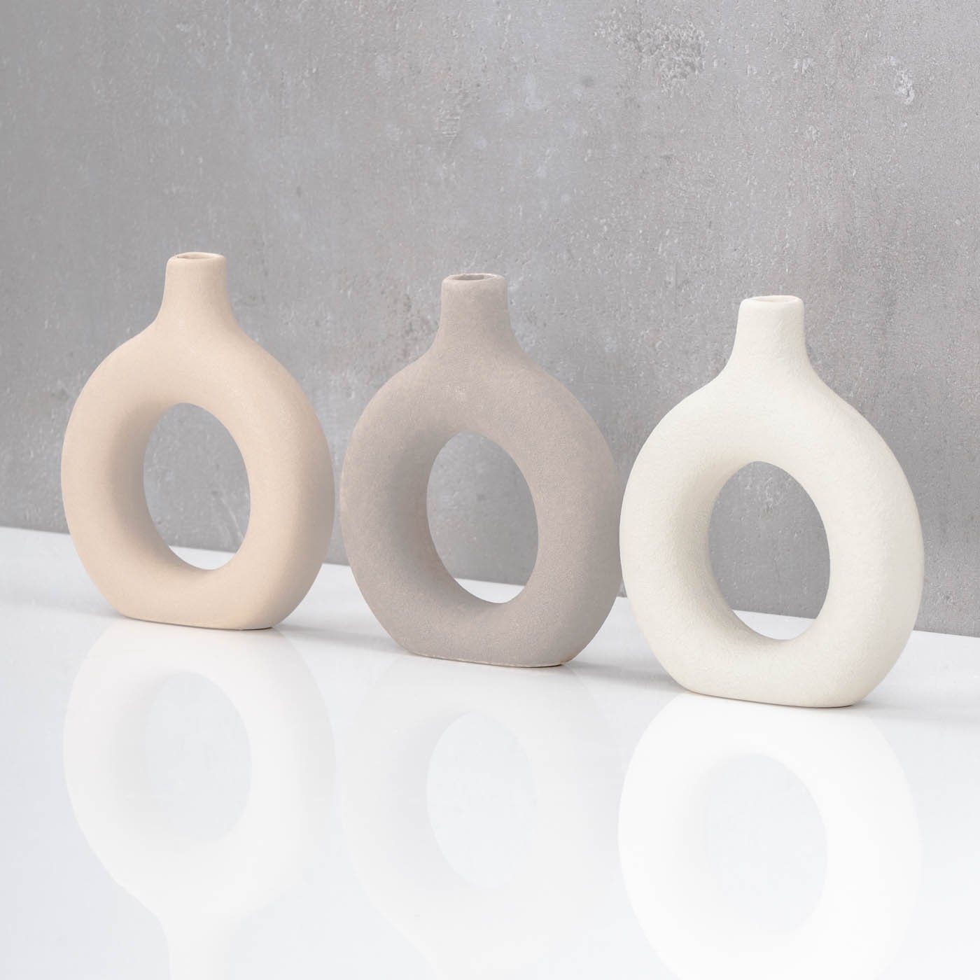 Donut Dekovase, Levandeo® Blumenvase H12cm Vase Keramik Dekovase Set Variante Rund 3er 2 Beige