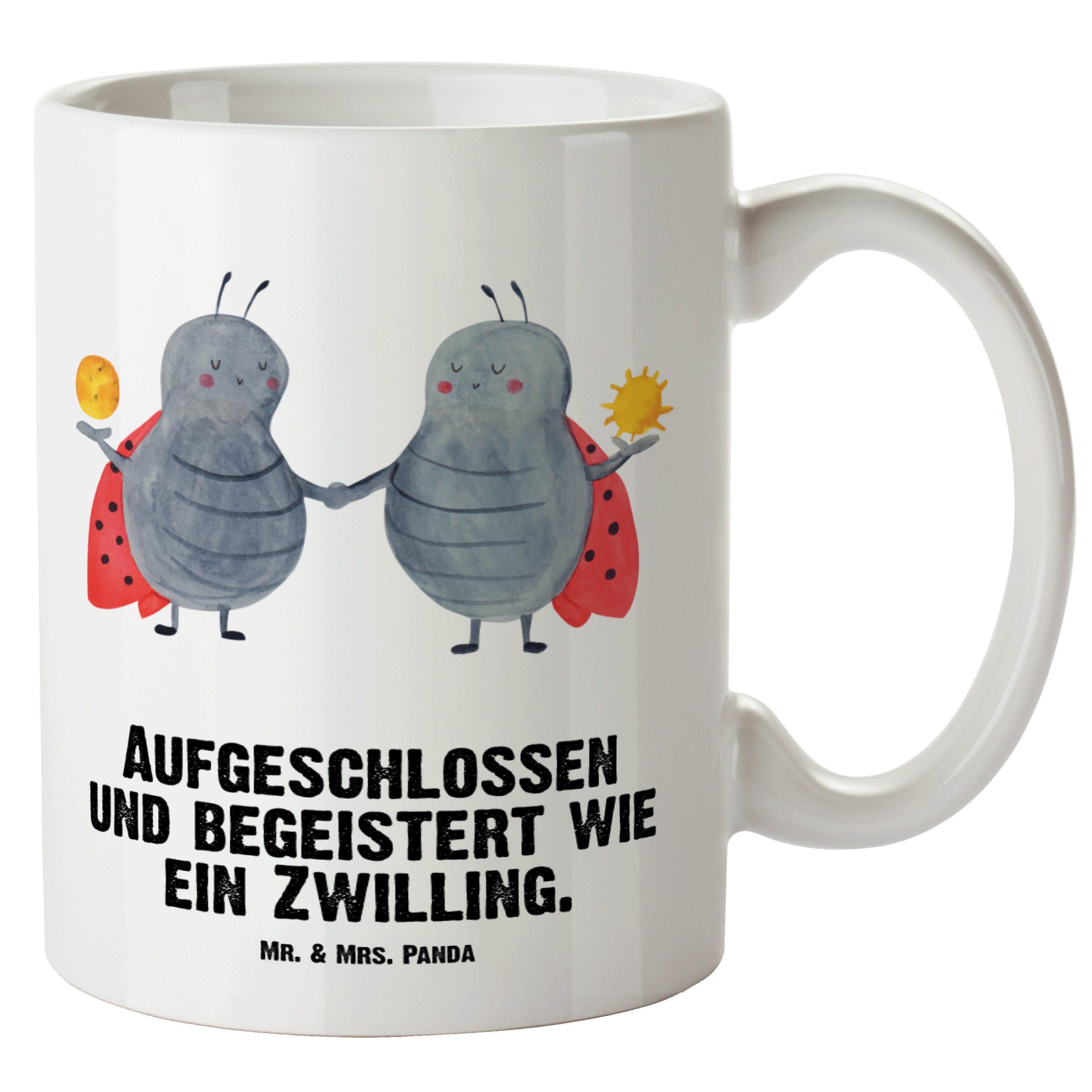 Mr. & Mrs. Panda Tasse XL Geschenk, Keramik - Sternzeichen Zwilling Tasse Becher, Weiß - spülma, Aszendent, XL