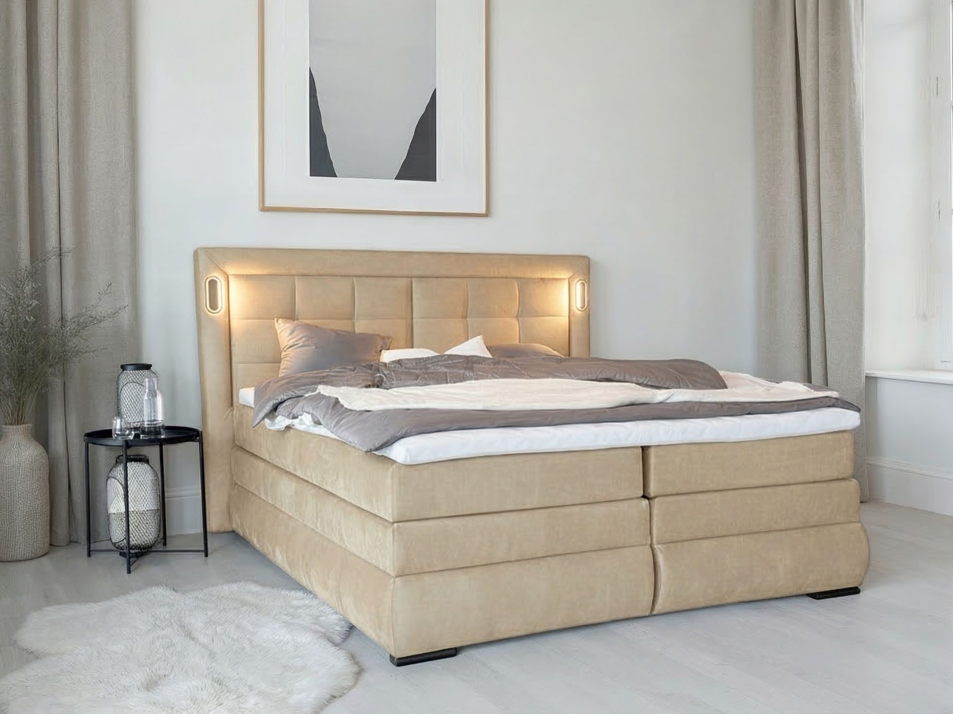 OTTO home Boxspringbett MIVVA mit Bettkasten, mit Taschenfederkernmatratze H3, H3/H4 mix, H4 (mit hochwertigem Luxus-Microfaser-Stoff, wahlweise mit LED-Leuchte – Bild 3 von 5
