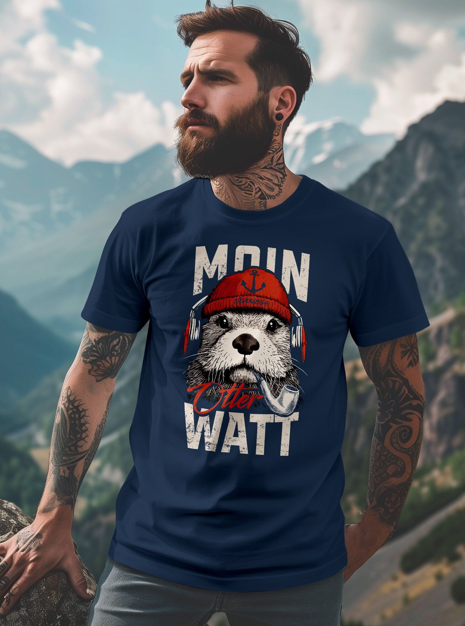 Neverless Print-Shirt Herren T-Shirt Moin Grafik Otter Aufdruck Printshirt Norden Maritim mit Print