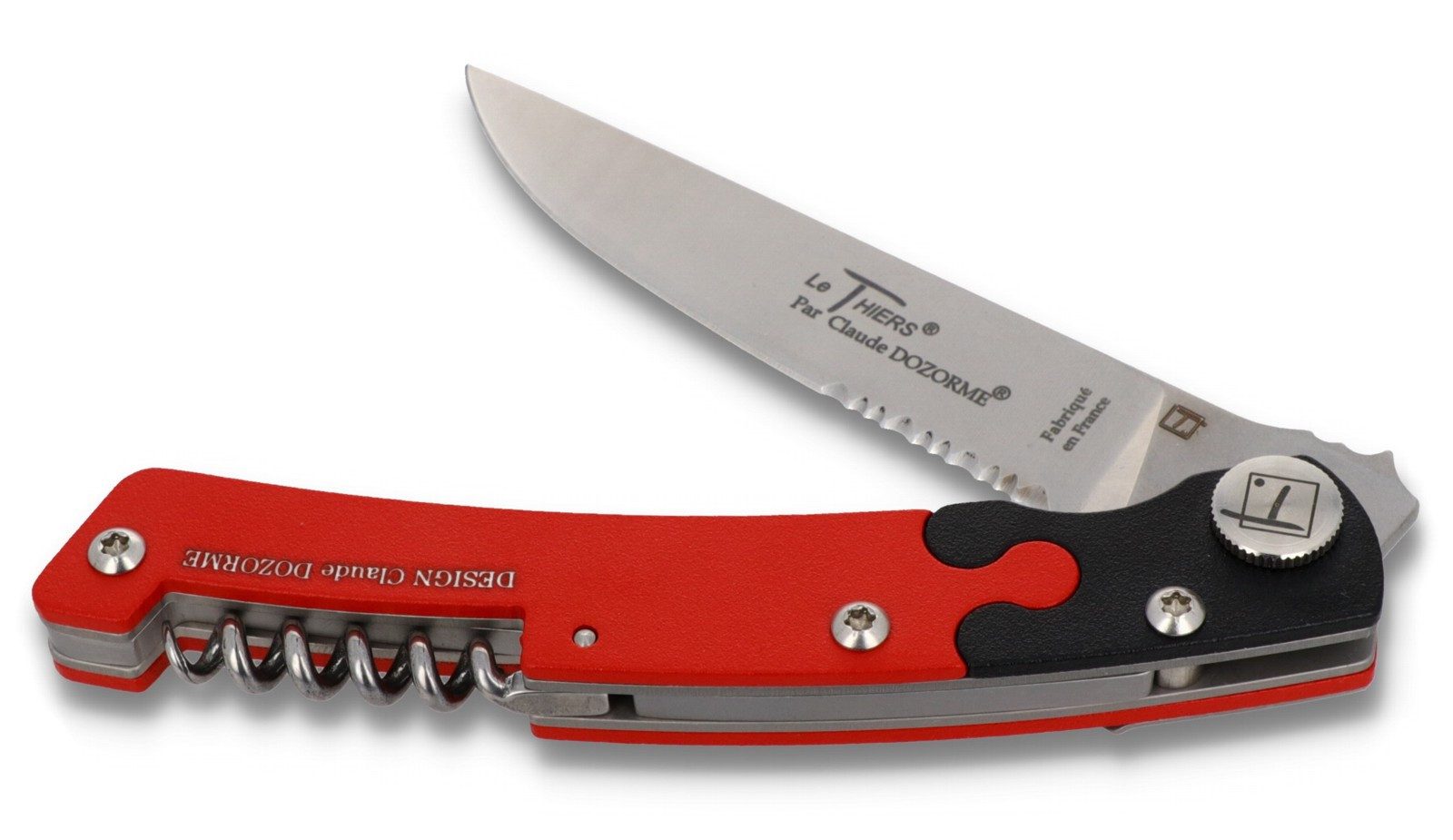 Claude Dozorme Taschenmesser 1.90.129.22, Thiers - Griff 12cm Alu schwarz/rot - Korkenzieher - LinerLock - Clip