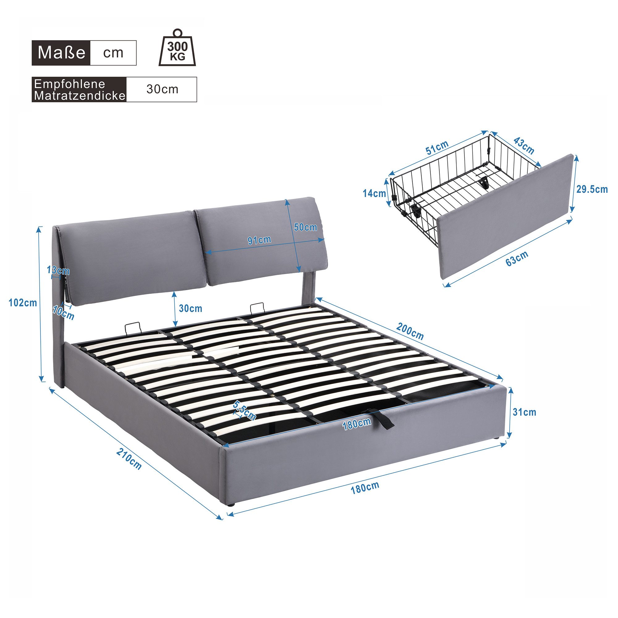 HAUSS SPLOE Polsterbett 180x200 cm hydraulisch mit 3 Schubladen, ohne Matra günstig online kaufen