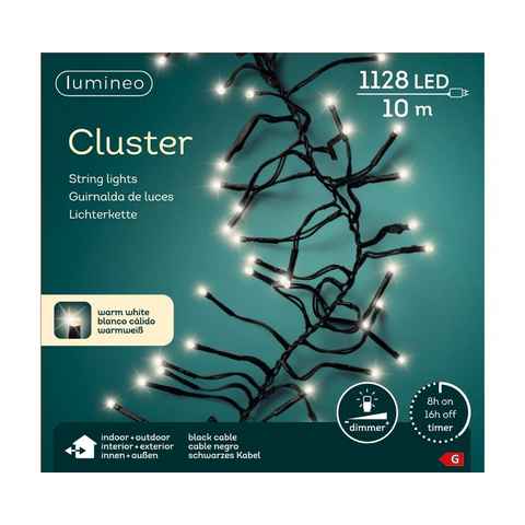 Lumineo LED-Lichterkette Lumineo Cluster 1128 LED 10 m warm weiß, schwarzes Kabel, Timer, Dimmbar, Timer, Indoor, Outdoor
