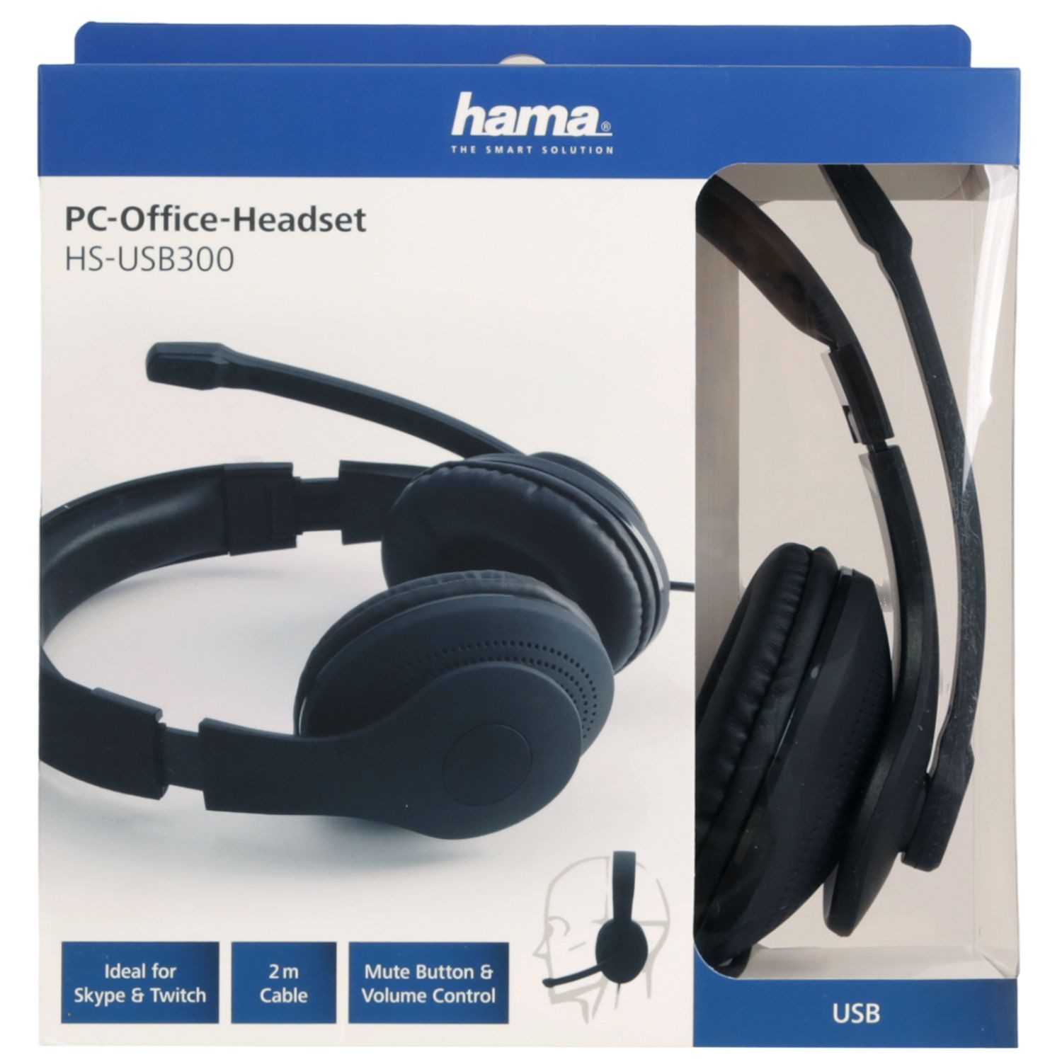 Hama Office Over-Ear Headset USB Stereo Schwarz PC-Headset (Mikrofon, PC Büro Kophörer Mikrofon Mikro Kopfbügel 2m Kabel Fernbedienung)