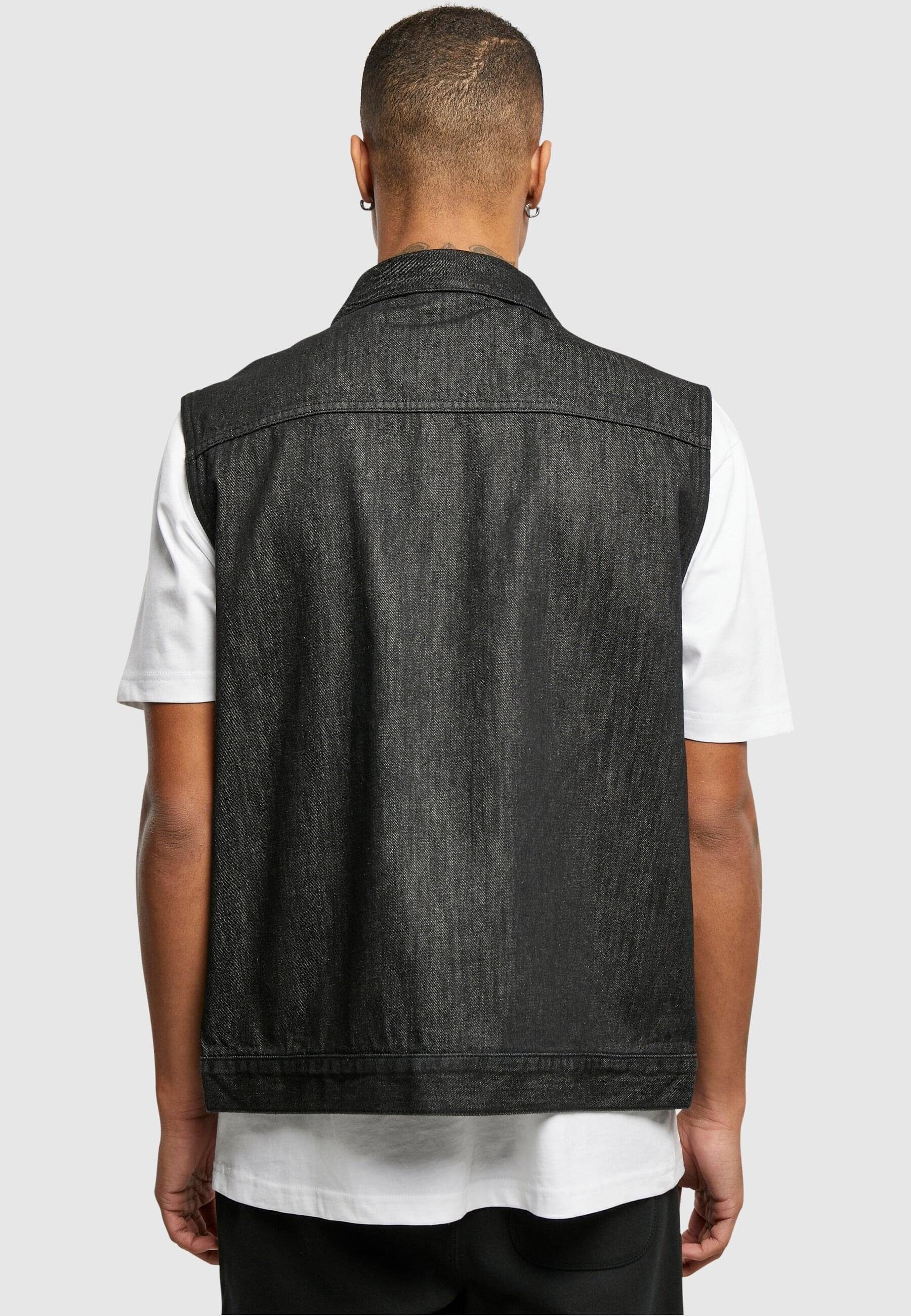 URBAN CLASSICS Jerseyweste Herren black (1-tlg) Vest washed Denim