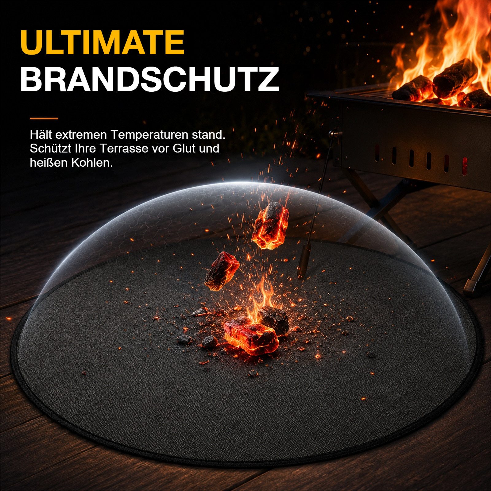 BlingBin Bodenschutzmatte Feuerfeste Unterlage Rund 120cm/48Zoll, Feuerschutzmatte Feuerschale, 1er Set, 1-St., Produktgröße: 120 x 120 cm, Material: Feuerfeste – Bild 3 von 5