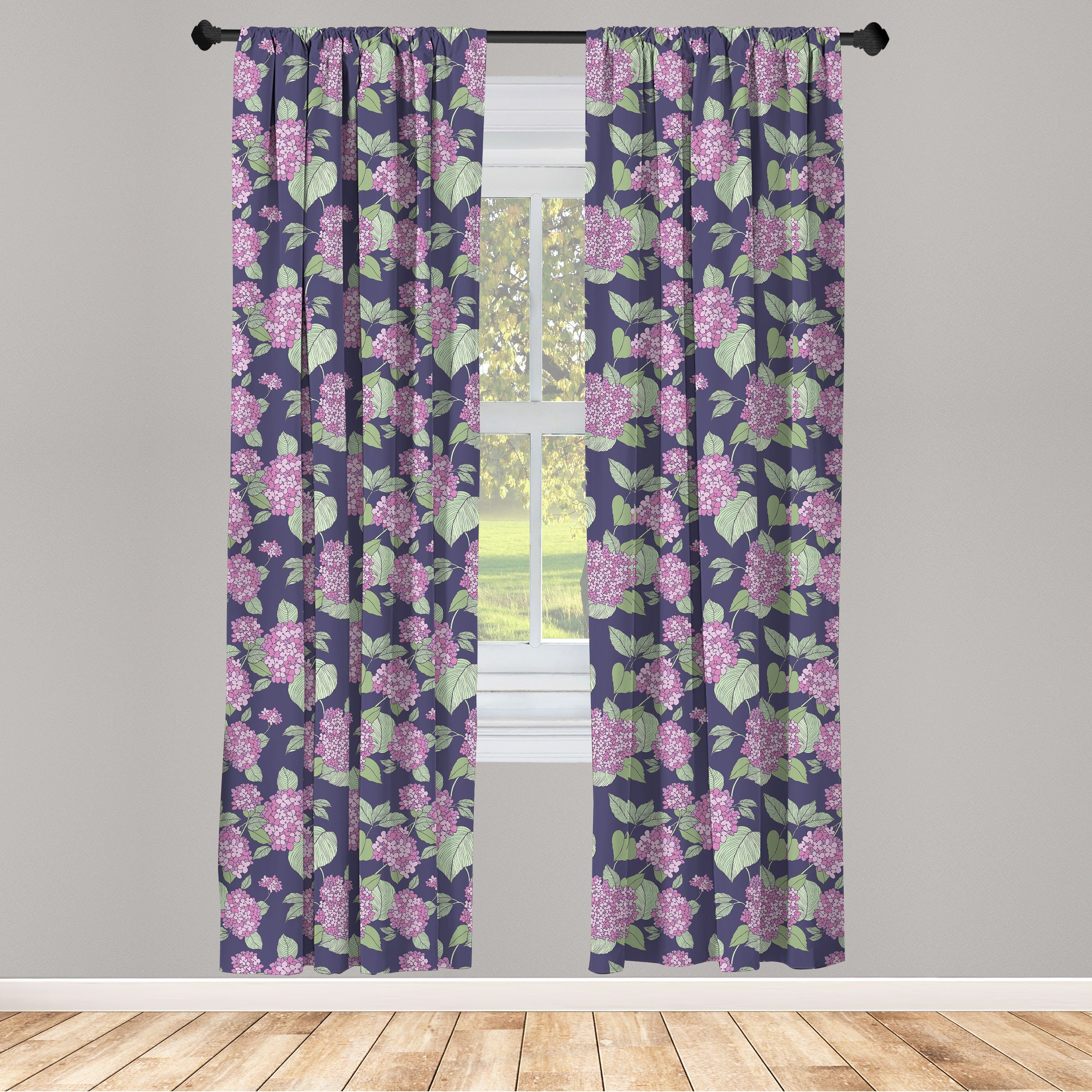 Gardine Vorhang für Abakuhaus, Blumen-Garten Wohnzimmer Lila Microfaser, Schlafzimmer Blumen Vintage Dekor