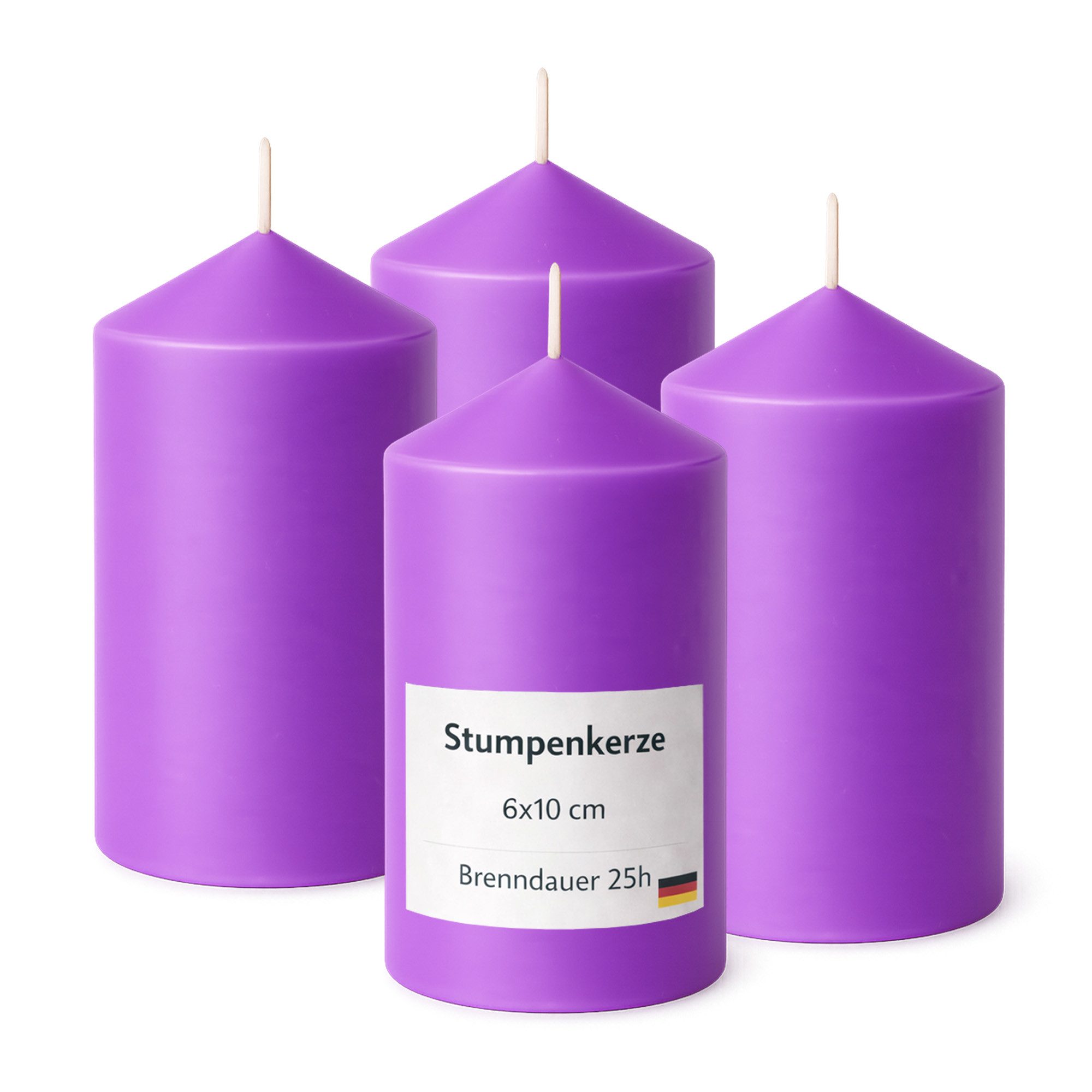 HS Candle Stumpenkerze Ø6cm x 10cm (4-tlg), Wachskerzen, Made in EU, 25h Brenndauer, Baumwolldocht