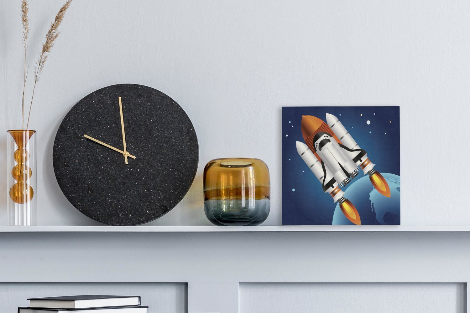 Space St), für Bilder Illustration (1 Schlafzimmer Rakete, OneMillionCanvasses® eines einer Shuttles auf Wohnzimmer Leinwandbild Leinwand Eine
