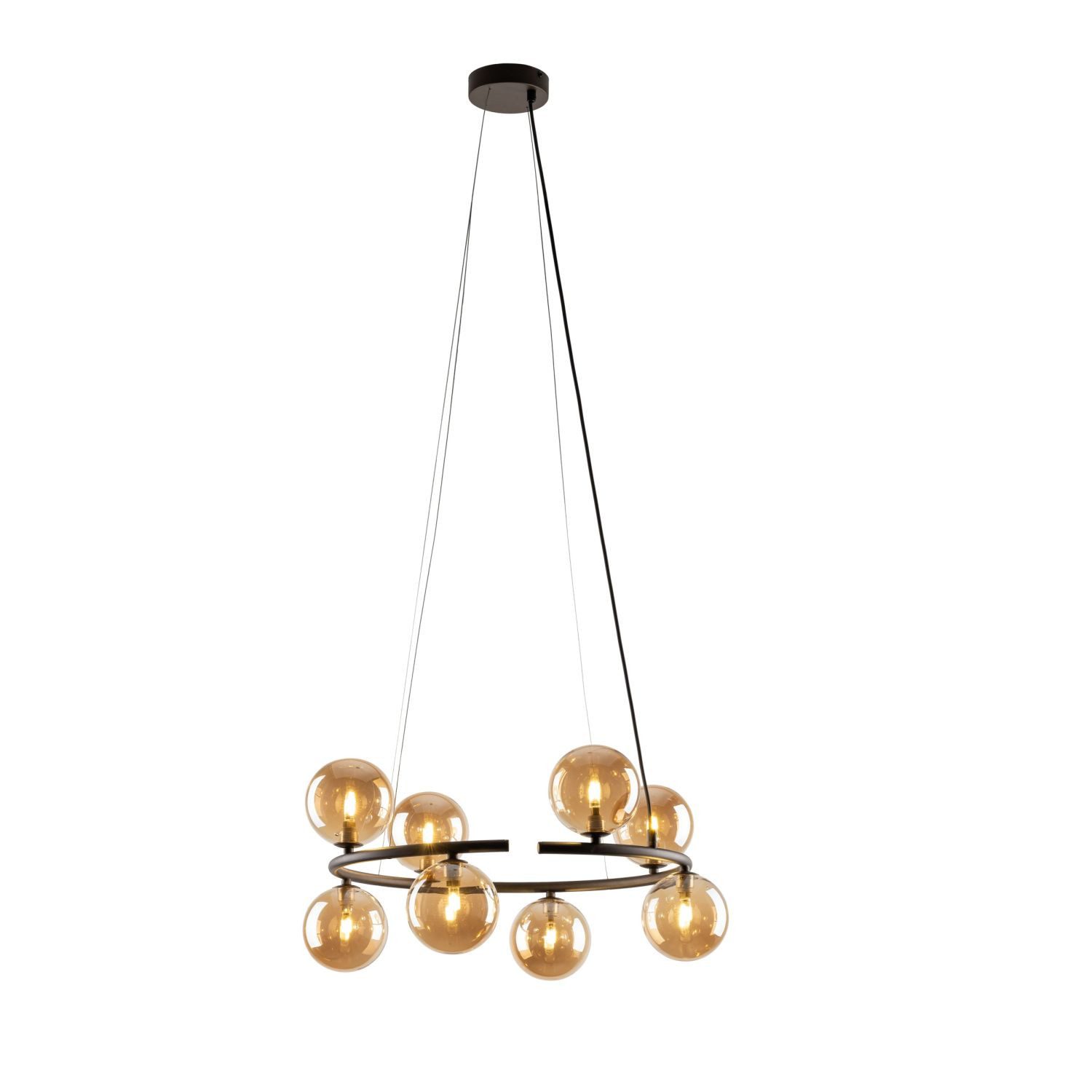 Licht-Erlebnisse Pendelleuchte BRENDAN, ohne Leuchtmittel, Rauchglas Metall G9 H: max. 140 cm Braun Bernstein Kugelschirm Modern