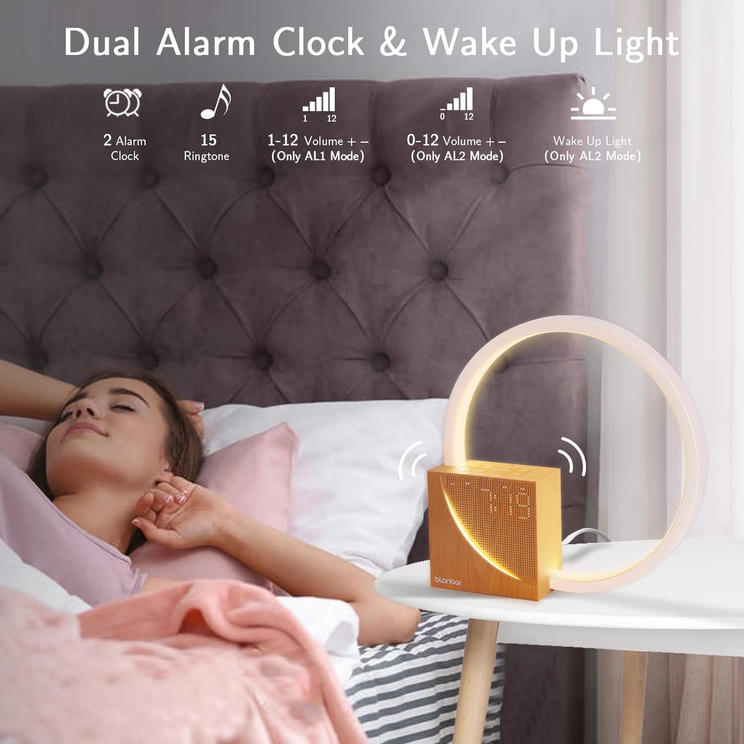 POPOLIC Nachttischlampe 10W Nachttischlampe mit USB-Ladefunktion,Tageslichtwecker, warmweißes Licht, 3 Stufige Helligkeit Nachtlicht, Touch Control Dimmbar Tischlampe, Wake Up Licht, Wecker