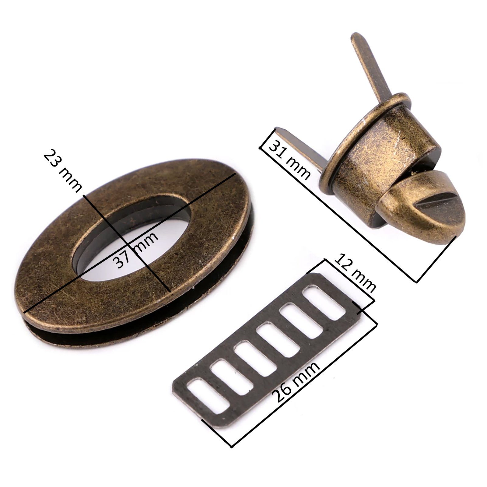 maDDma Set Metall Mappenverschluss Drehverschluss 27x30mm oval Gurtstecker