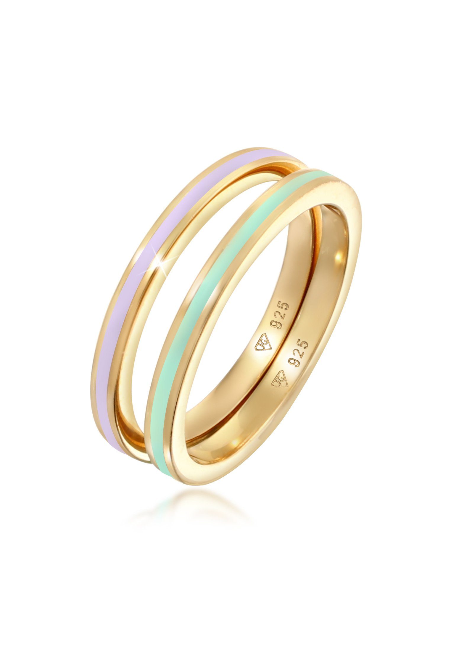 Elli Ring-Set Bandring Basic Emaille 2er Set 925 Silber, Ring Set