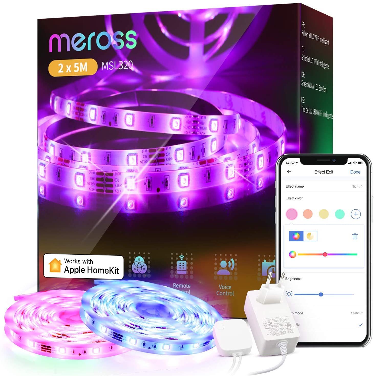 Meross Smarte LED-Leuchte »Meross Smart WiFi LED Strip RGB (2 x 5 Meter) -  smarte LED RGB Leisten«, RGB, dimmbar, flexibel, 2x 5 m, smart