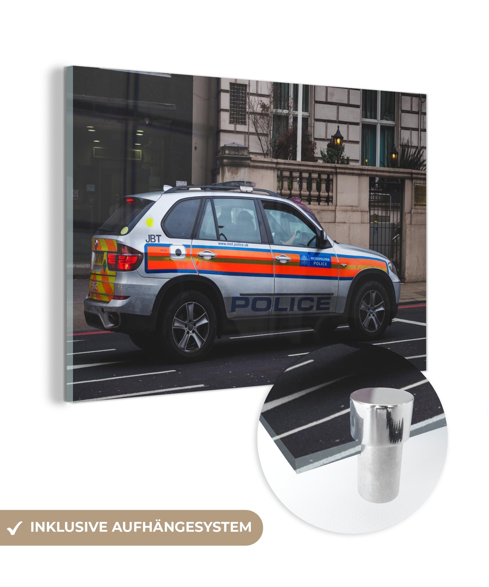 MuchoWow Acrylglasbild Auto - Polizei - Straße, (1 St), Acrylglasbilder Wohnzimmer & Schlafzimmer