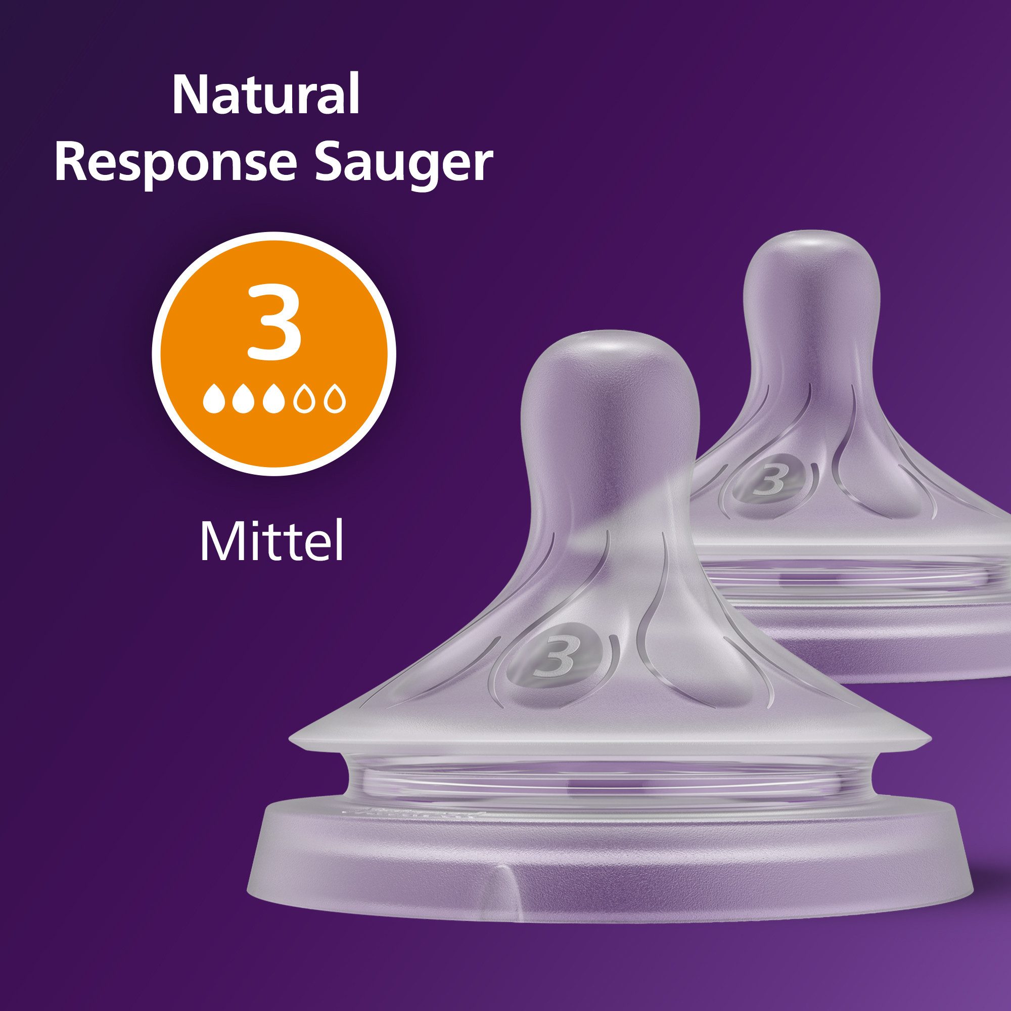 Philips AVENT Flaschensauger Natural Response SCY963/02, 2 Stück mit Anti-colic-Ventil, mittlere Durchflussrate