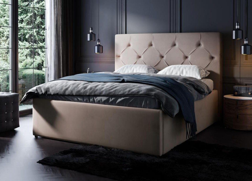 Xlmoebel Polsterbett Luxus Samt Doppelbett 180x200cm für Schlafzimmer Design (Luxus Samt Doppelbett 180x200cm), Made in Europa